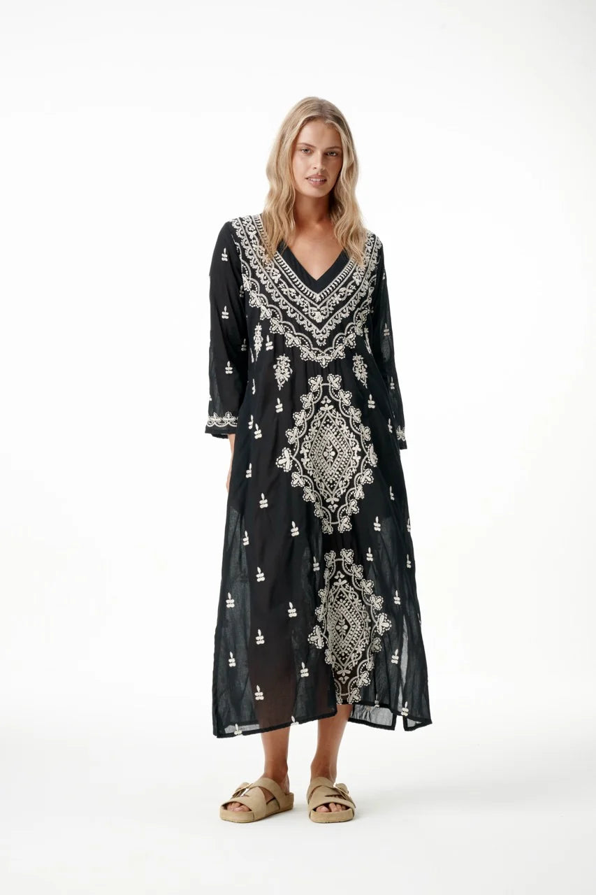 One Season Long Goa Embroidery - Black / Creme  One Season Pisces Boutique