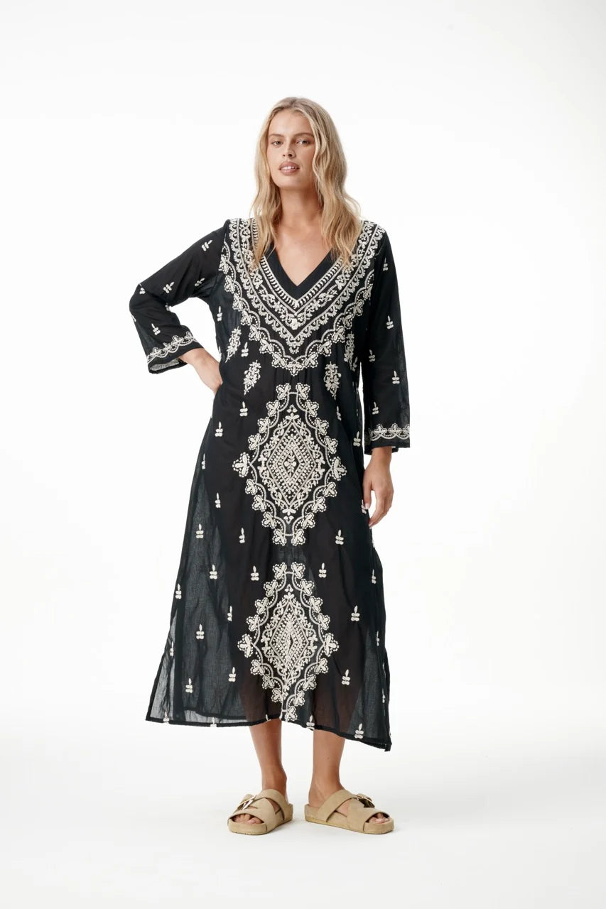 One Season Long Goa Embroidery - Black / Creme  One Season Pisces Boutique