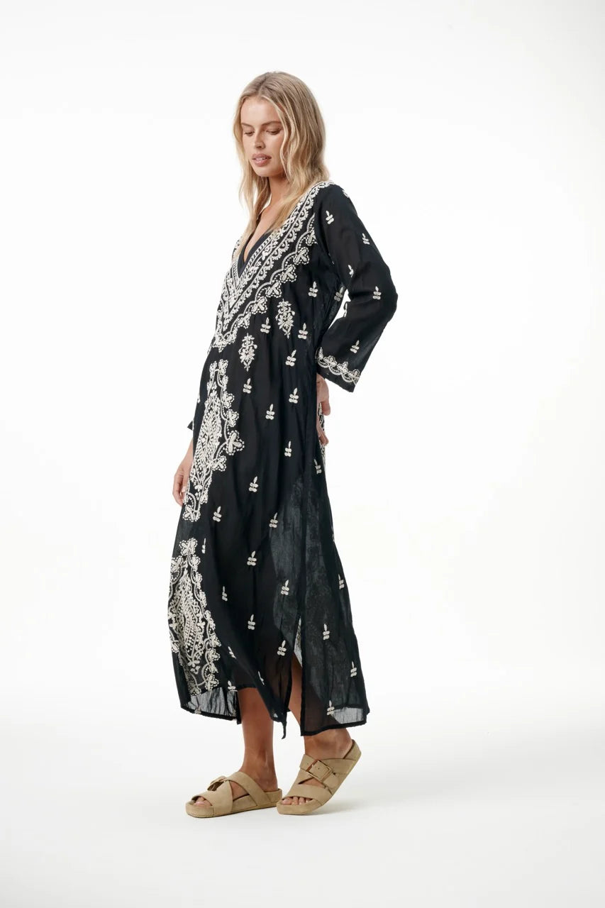 One Season Long Goa Embroidery - Black / Creme  One Season Pisces Boutique