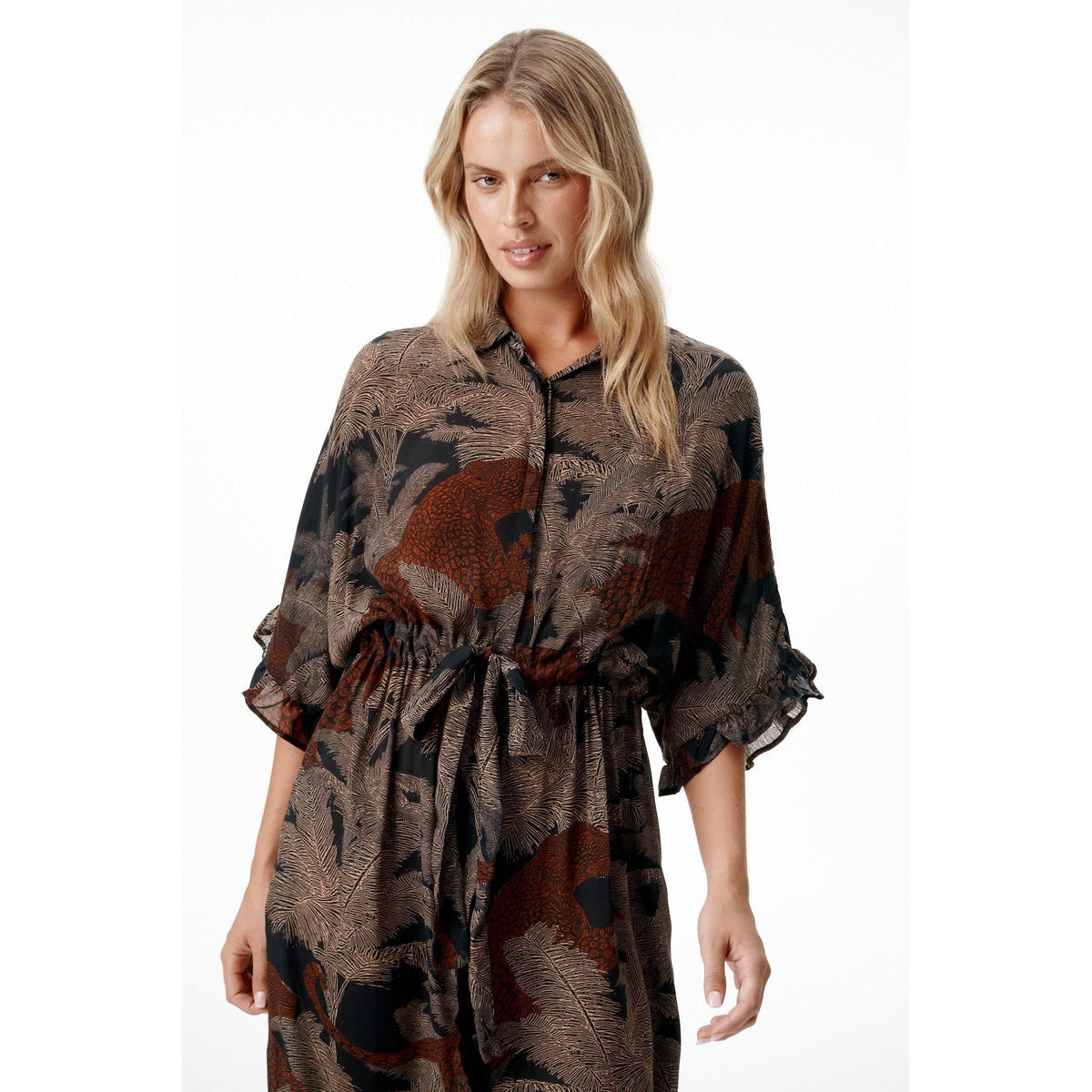 One Season Jasmine - Palm Safari - Black / Camel