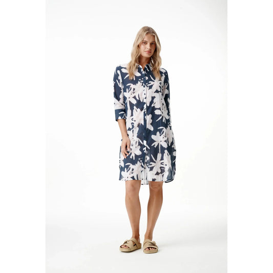 One Season Middy Daisy - Indigo Leaf - Cotton - Navy/White