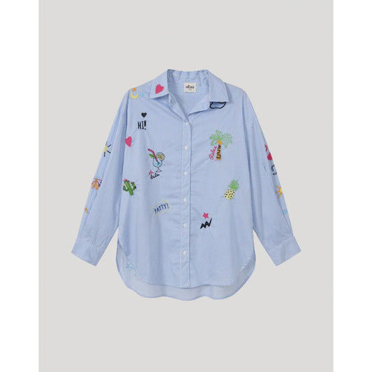 ME 369 Madison Stripe Oversized Embroidery Shirt - Blue Stripe