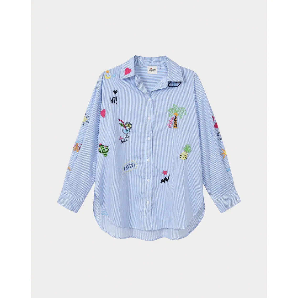 ME 369 Madison Stripe Oversized Embroidery Shirt - Blue Stripe