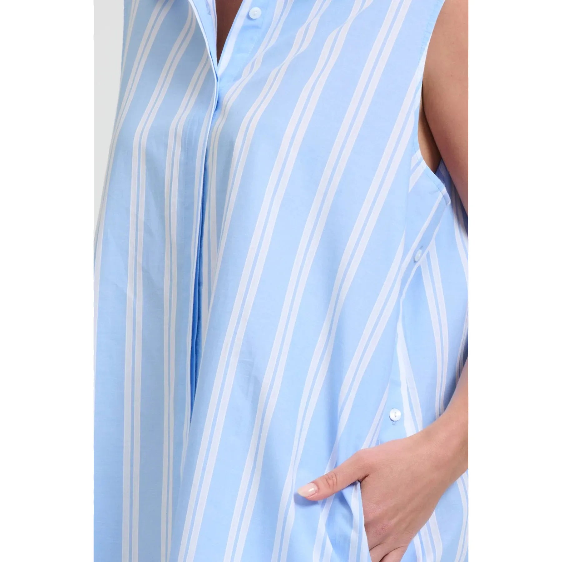 Shirty Button Sleeveless Longline Shirtdress - Pale Blue  Shirty Pisces Boutique