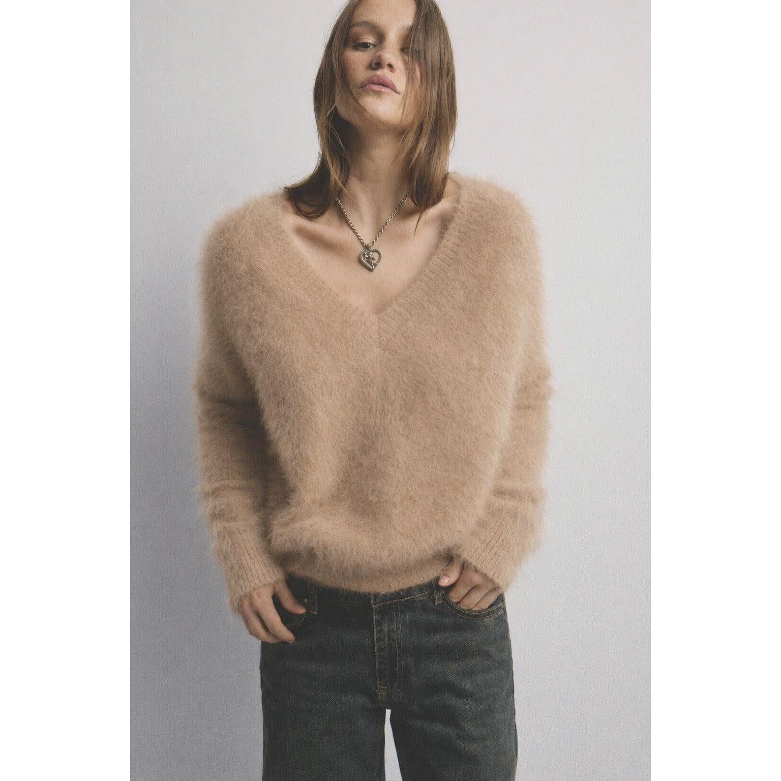 World Of Nomads Olivia Cashmere V- Neck Sweater - Latte  World Of Nomads Pisces Boutique