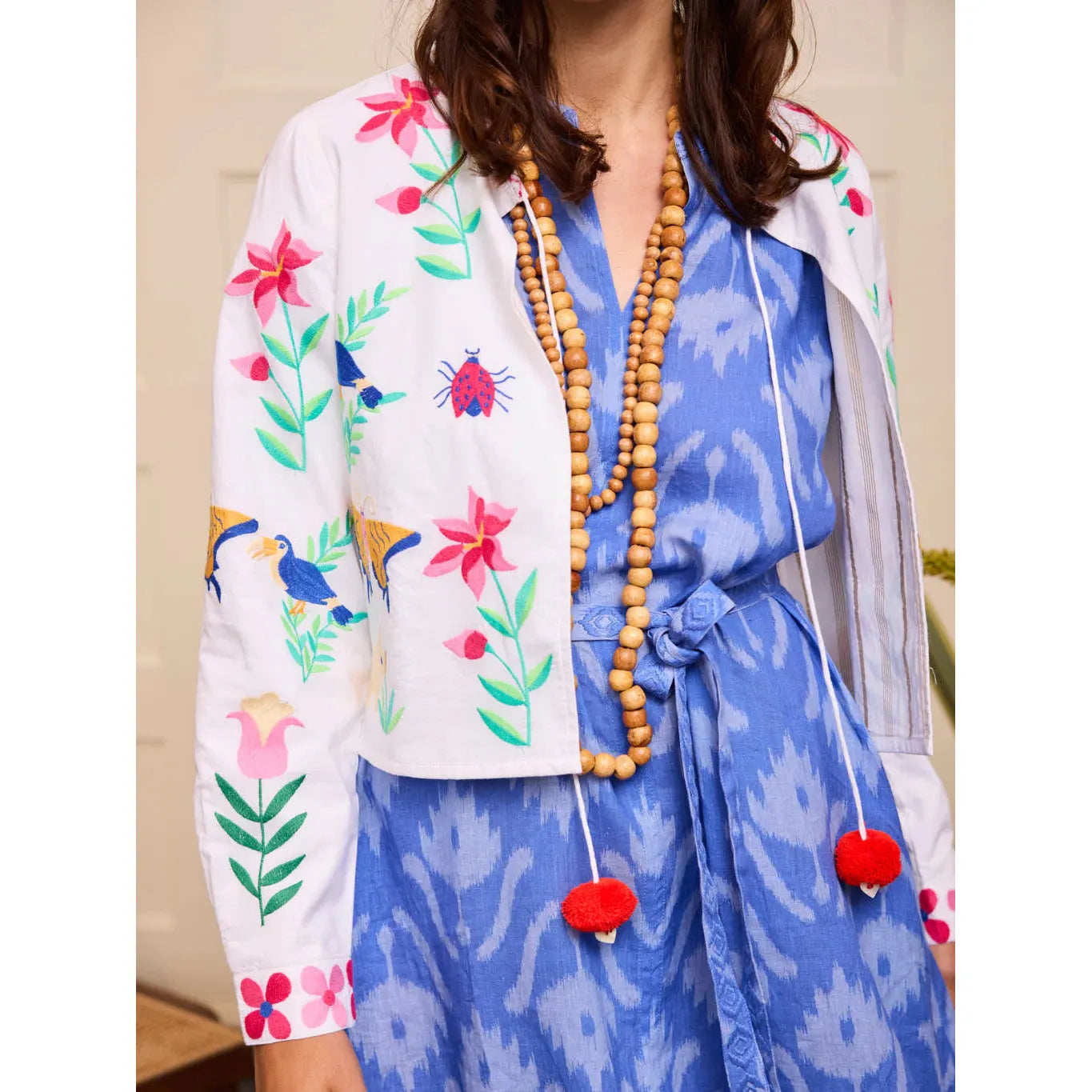 Nimo With Love Pine Jacket - White Mexican Embroidery  Nimo With Love Pisces Boutique
