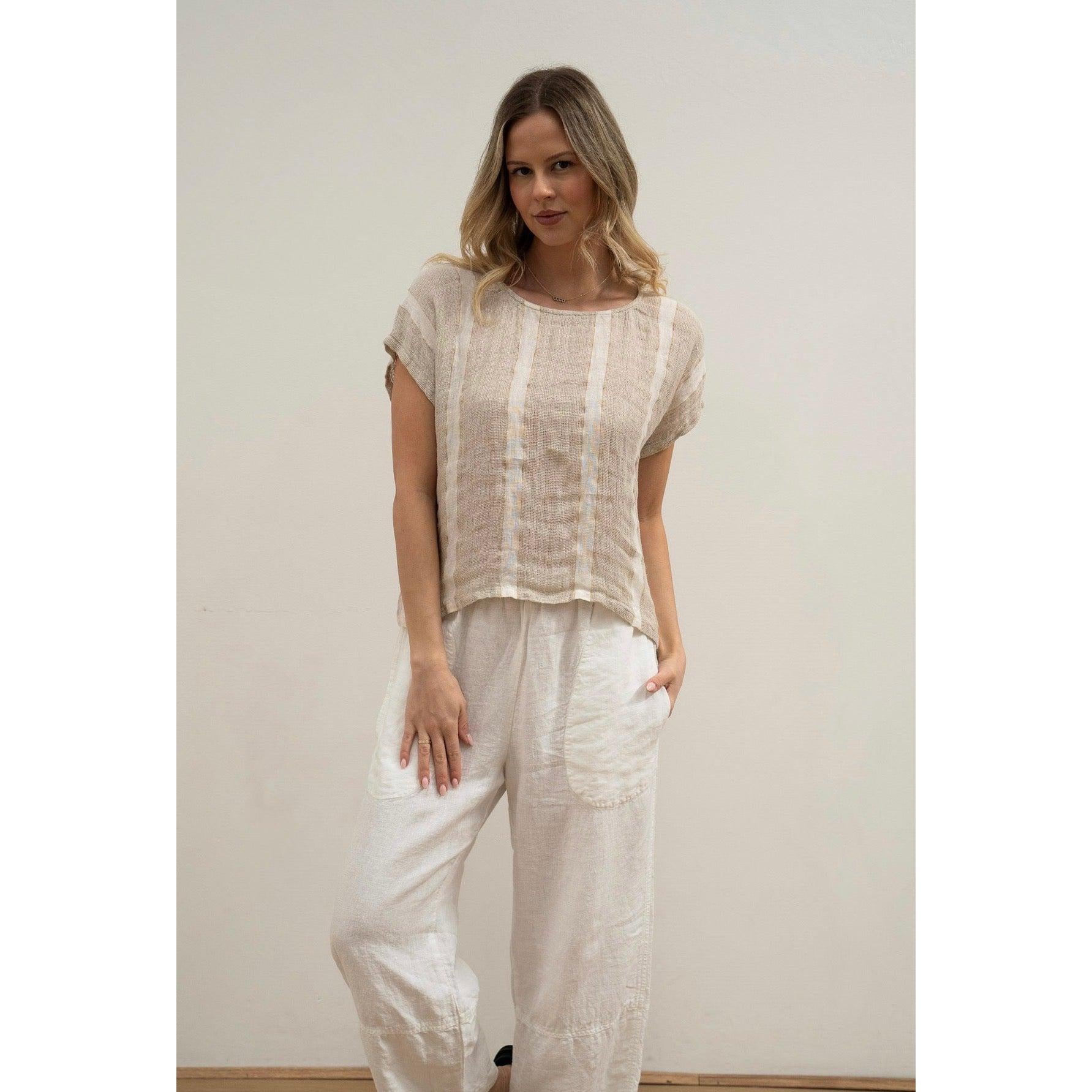 Linens Unlimited carina Box Top - Natural White Gold Strand  Linens Unlimited Pisces Boutique