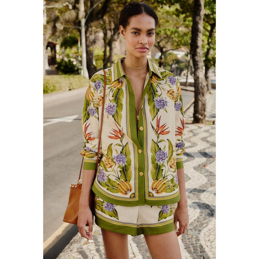 Farm Rio Tropical Scarf Shirt - Sand  Farm Rio Pisces Boutique
