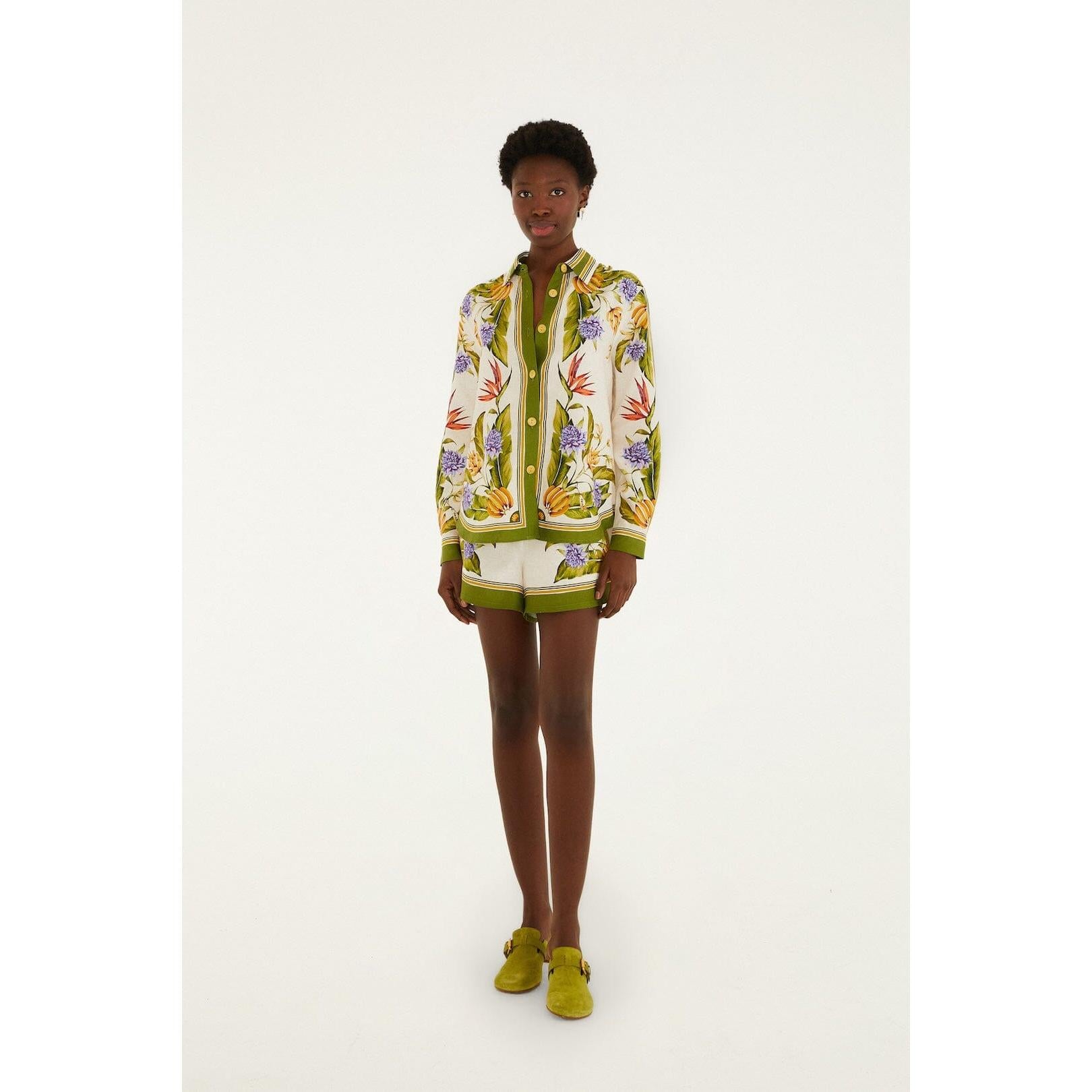 Farm Rio Tropical Scarf Shirt - Sand  Farm Rio Pisces Boutique