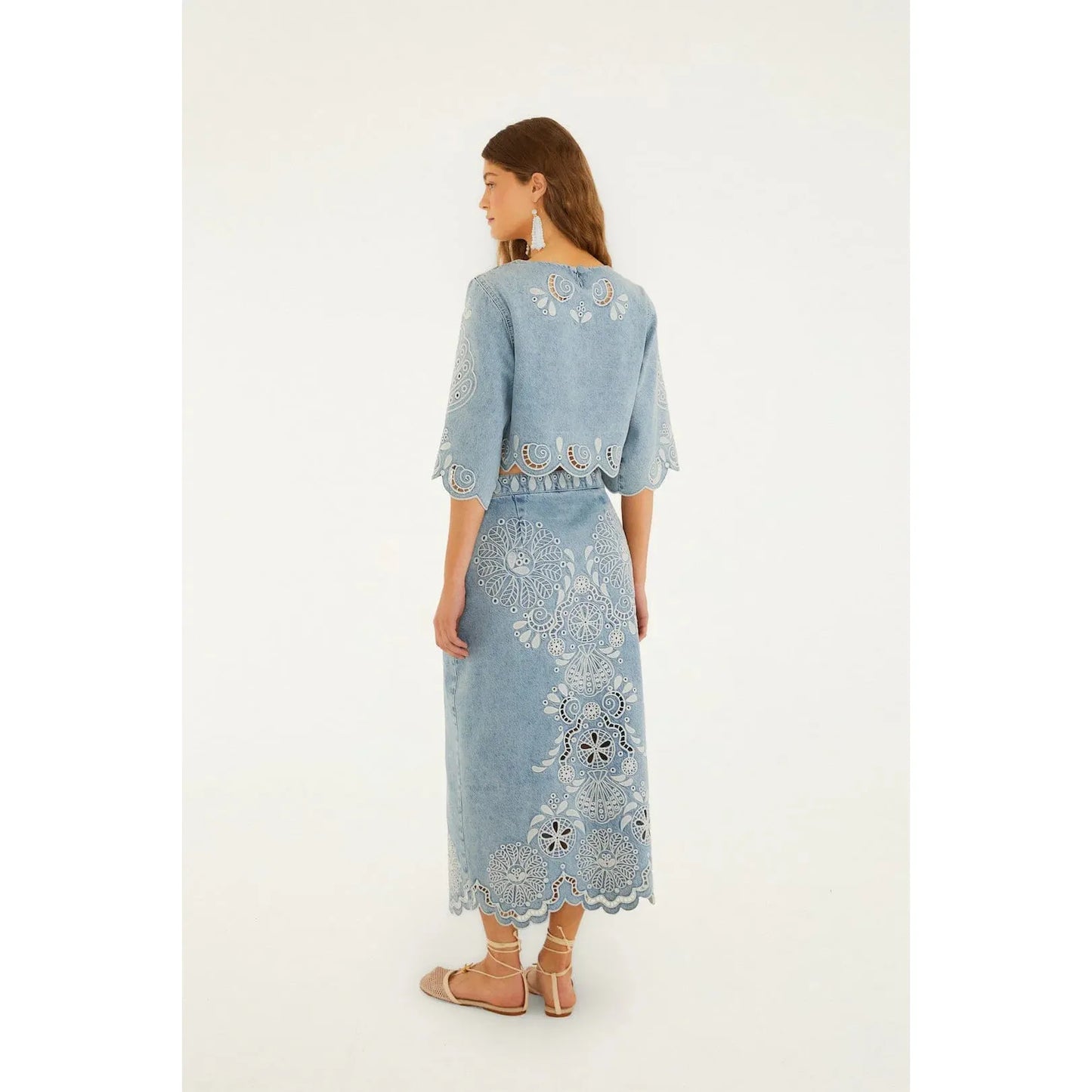 Farm Rio Richelieux Midi Skirt - Denim  Farm Rio Pisces Boutique