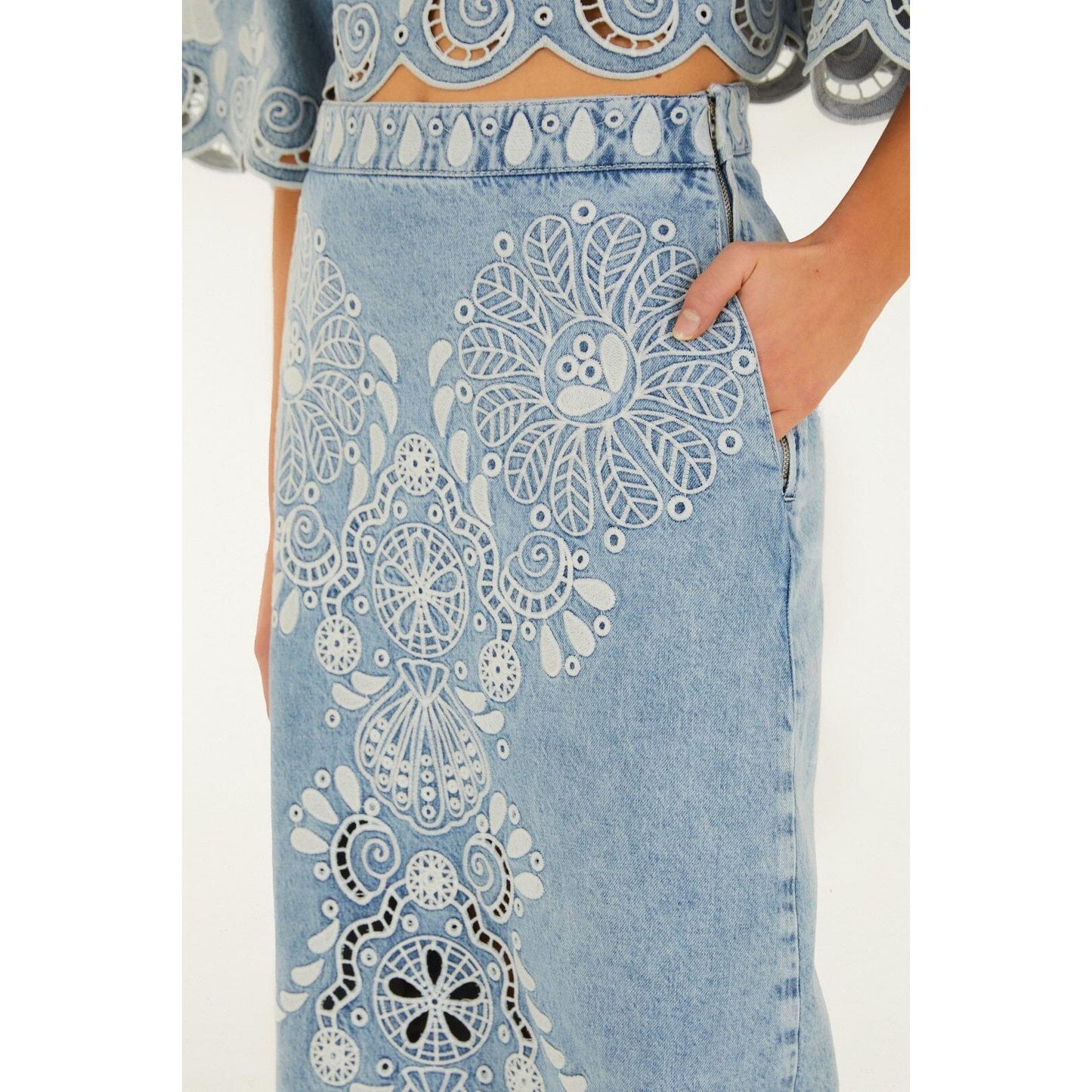 Farm Rio Richelieux Midi Skirt - Denim  Farm Rio Pisces Boutique