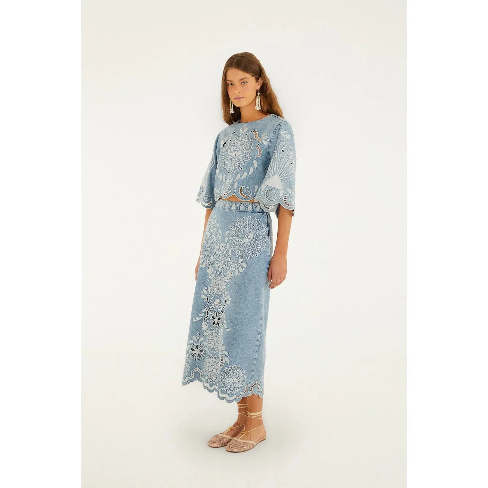 Farm Rio Richelieux Midi Skirt - Denim  Farm Rio Pisces Boutique