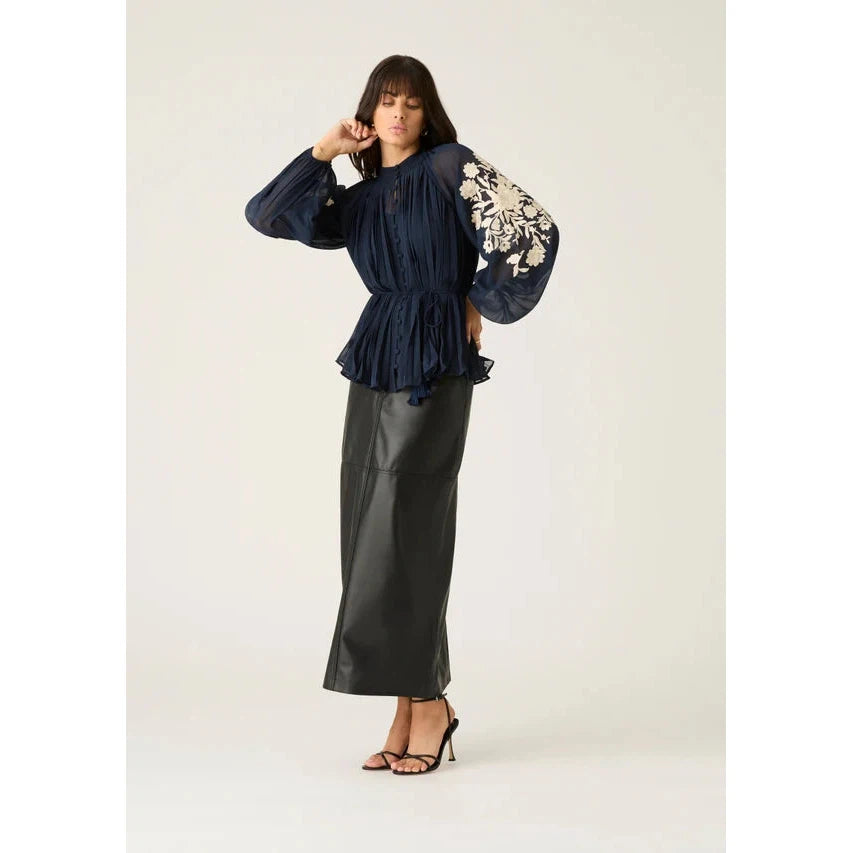 MOS Willow Pleat Blouse - Navy