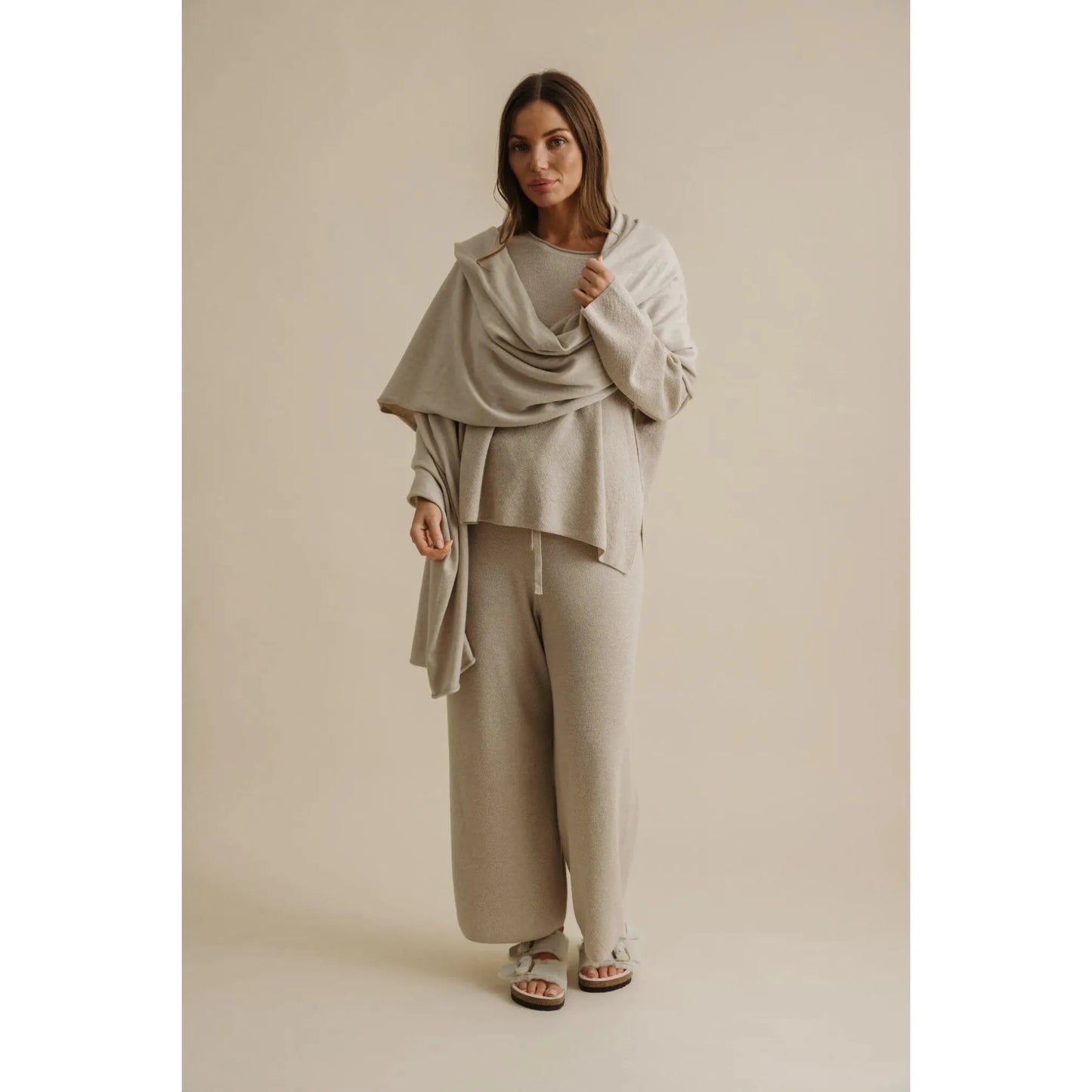 Talamaya Winter Retreat Merino Cotton Wrap - Wheat  Talamaya Pisces Boutique