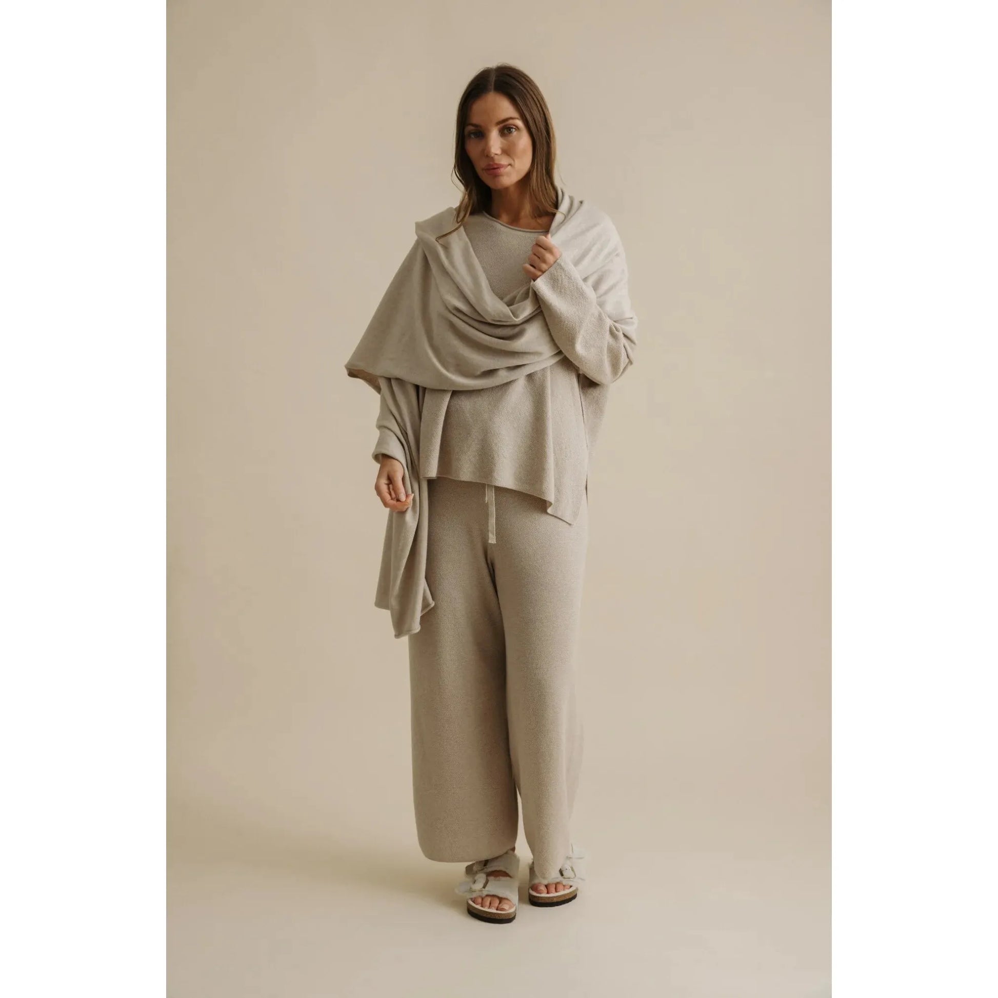 Talamaya Winter Retreat Merino Cotton Wrap - Wheat  Talamaya Pisces Boutique