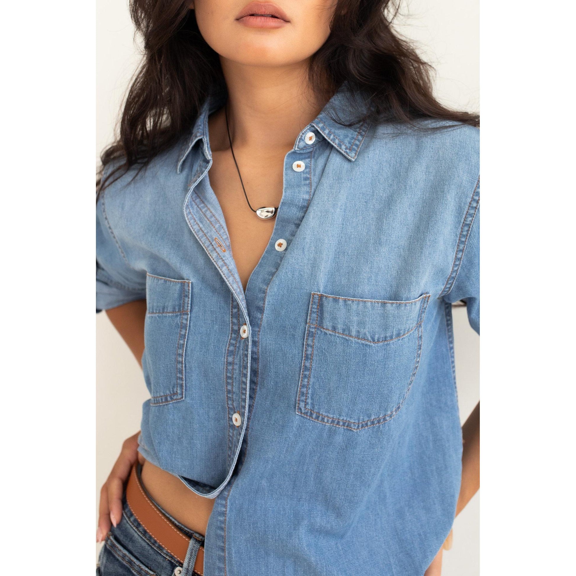 Hut Clothing Denim  Shirt - Mid Wash  Hut Clothing Pisces Boutique