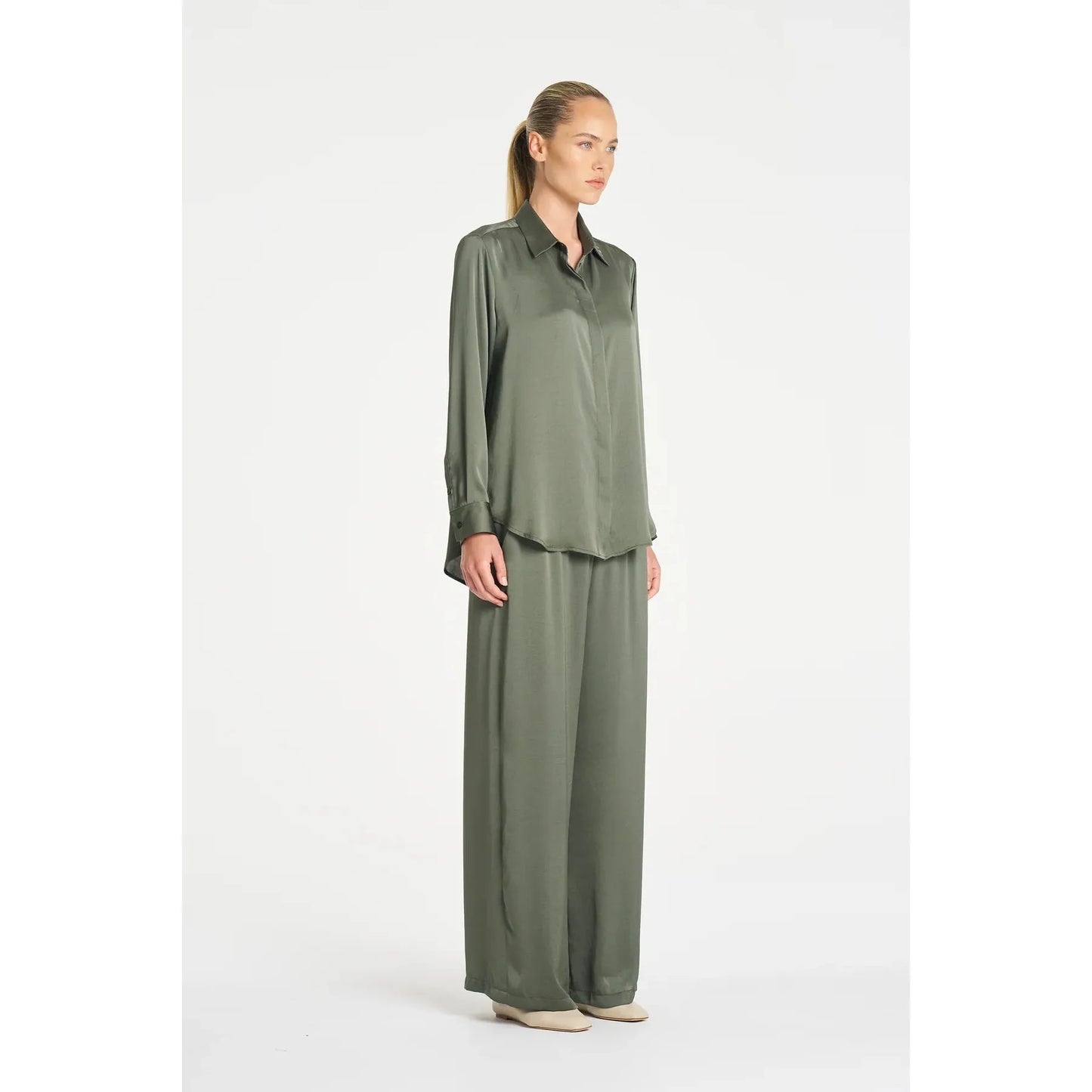 Mela Purdie Soft Shirt Mirror Satin - Sage  Mela Purdie Pisces Boutique