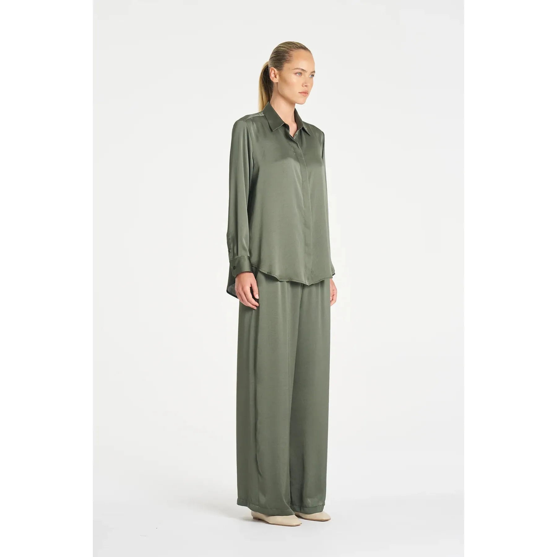 Mela Purdie Soft Shirt Mirror Satin - Sage  Mela Purdie Pisces Boutique