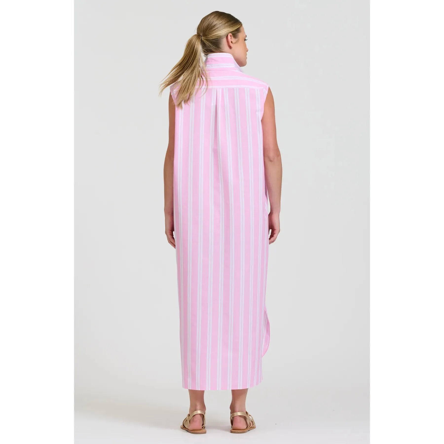 Shirty Button Sleeveless Longline Shirtdress - Pink Stripe  Shirty Pisces Boutique