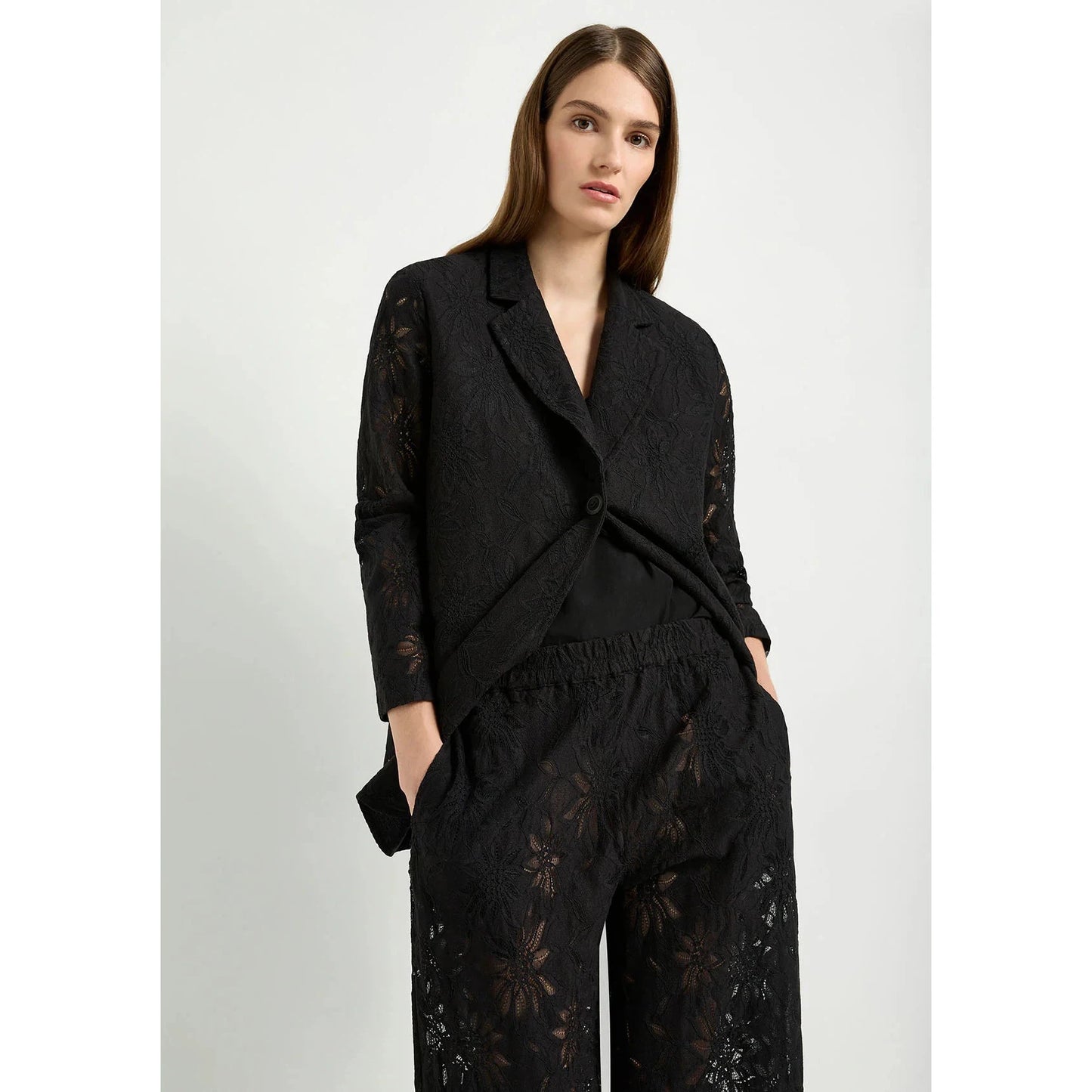 Mela Purdie Flora Lace Button Blazer - Black