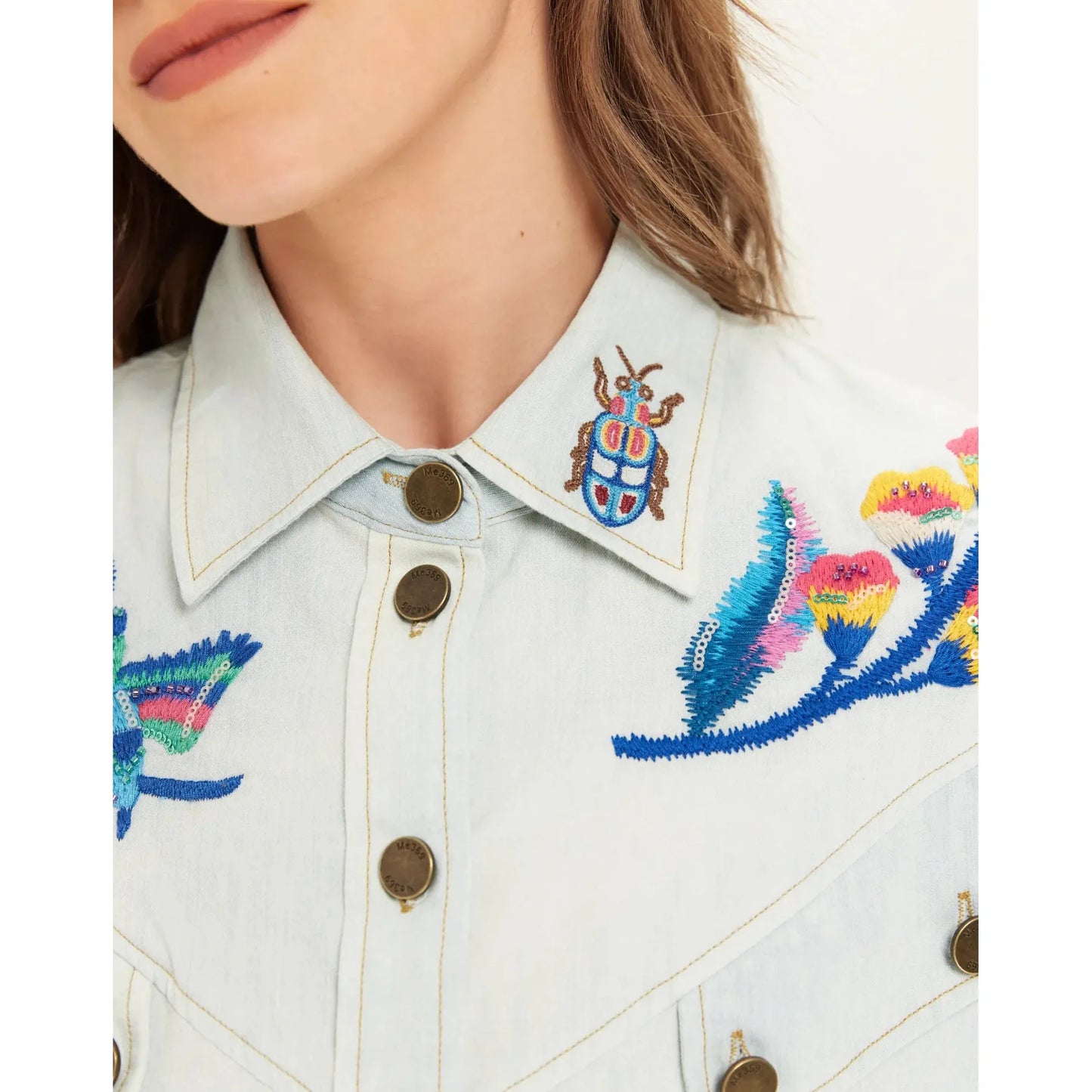 ME 369 Adelyn Oversized Embroidery Shirt - Light Blue  ME369 Pisces Boutique