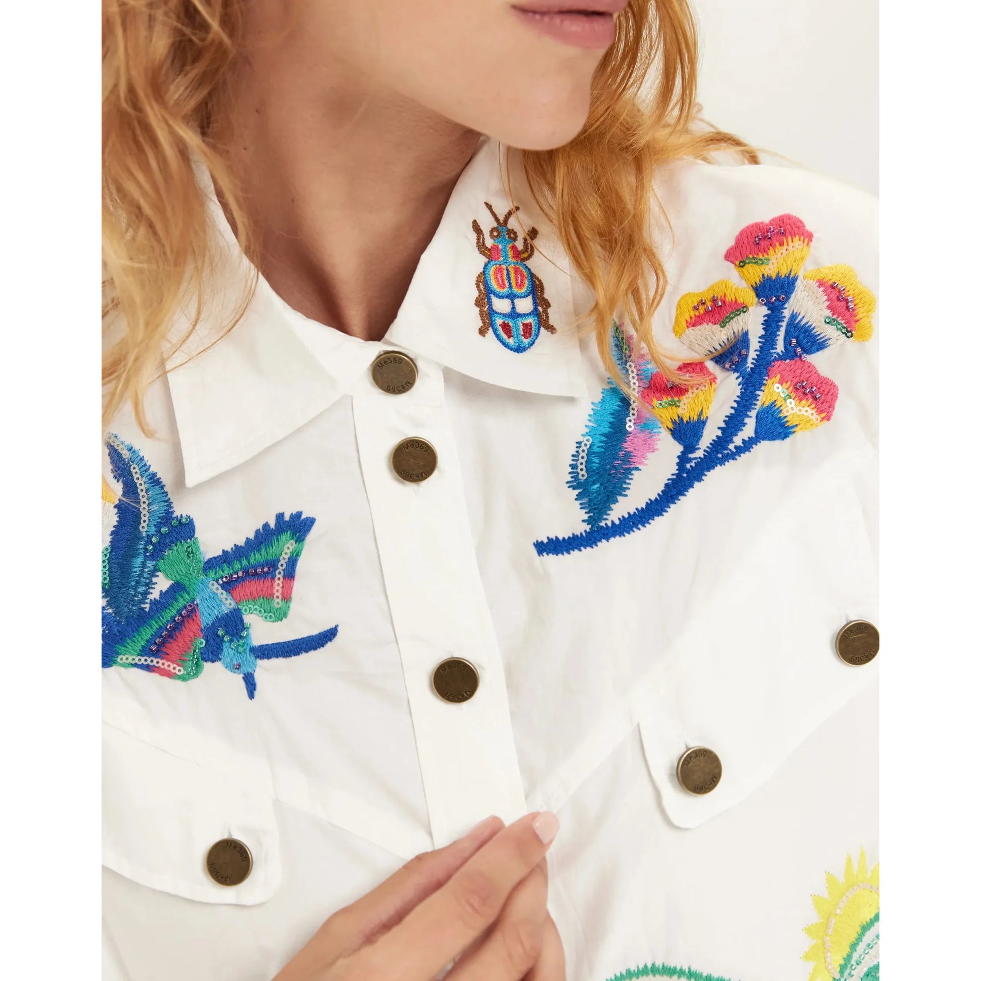 ME 369 Adelyn Oversized Embroidery Shirt - White  ME369 Pisces Boutique
