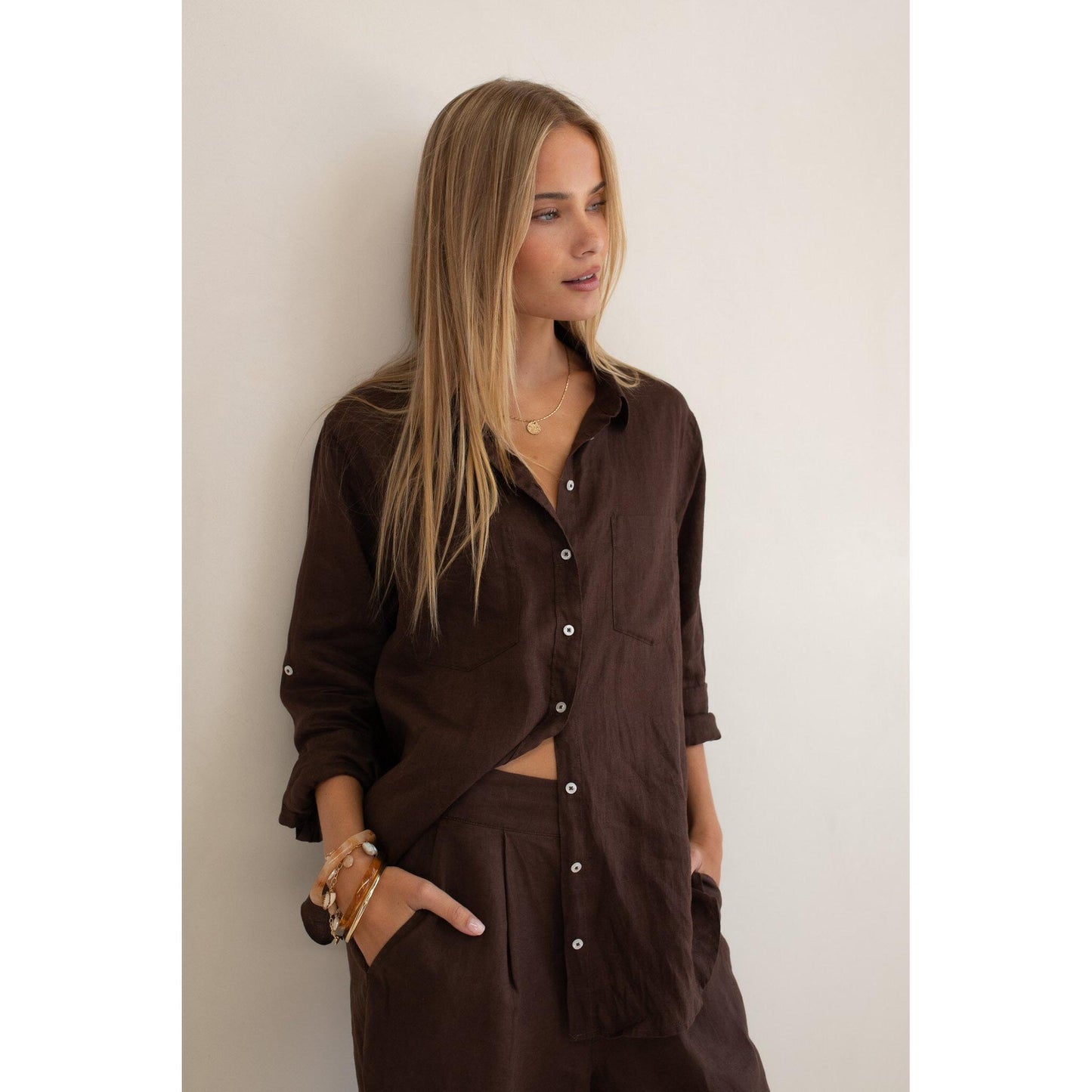 Hut Clothing Boyfriend Linen Shirt - Hot Chocolate  Hut Clothing Pisces Boutique