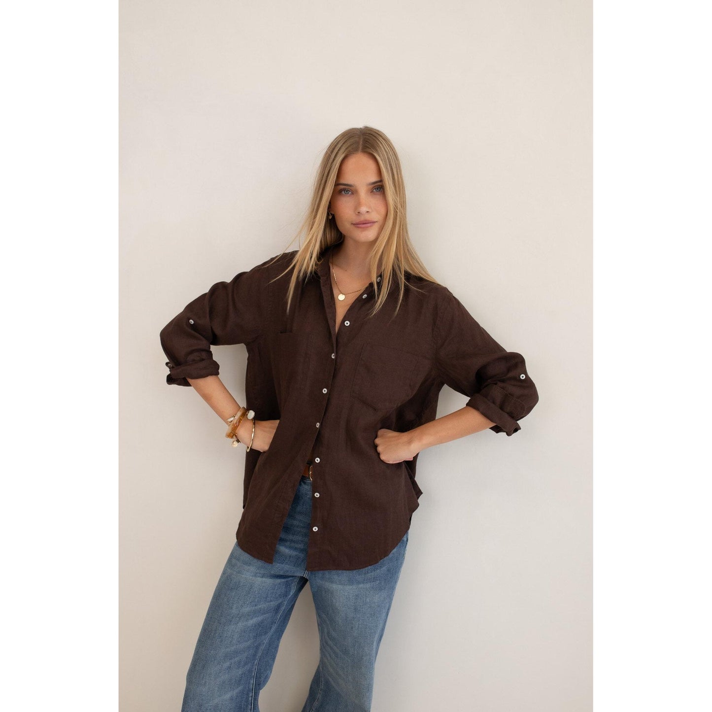 Hut Clothing Boyfriend Linen Shirt - Hot Chocolate  Hut Clothing Pisces Boutique