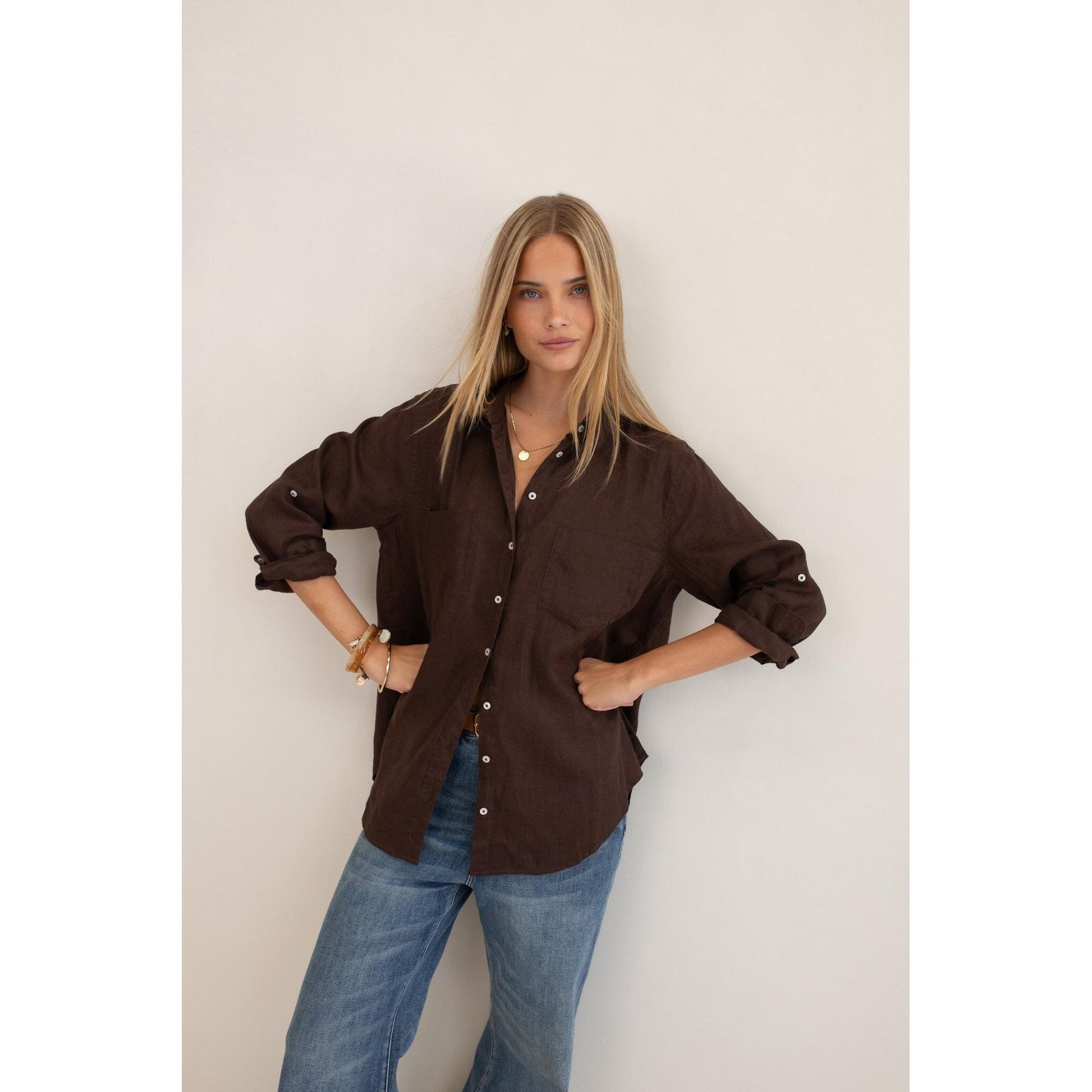 Hut Clothing Boyfriend Linen Shirt - Hot Chocolate  Hut Clothing Pisces Boutique
