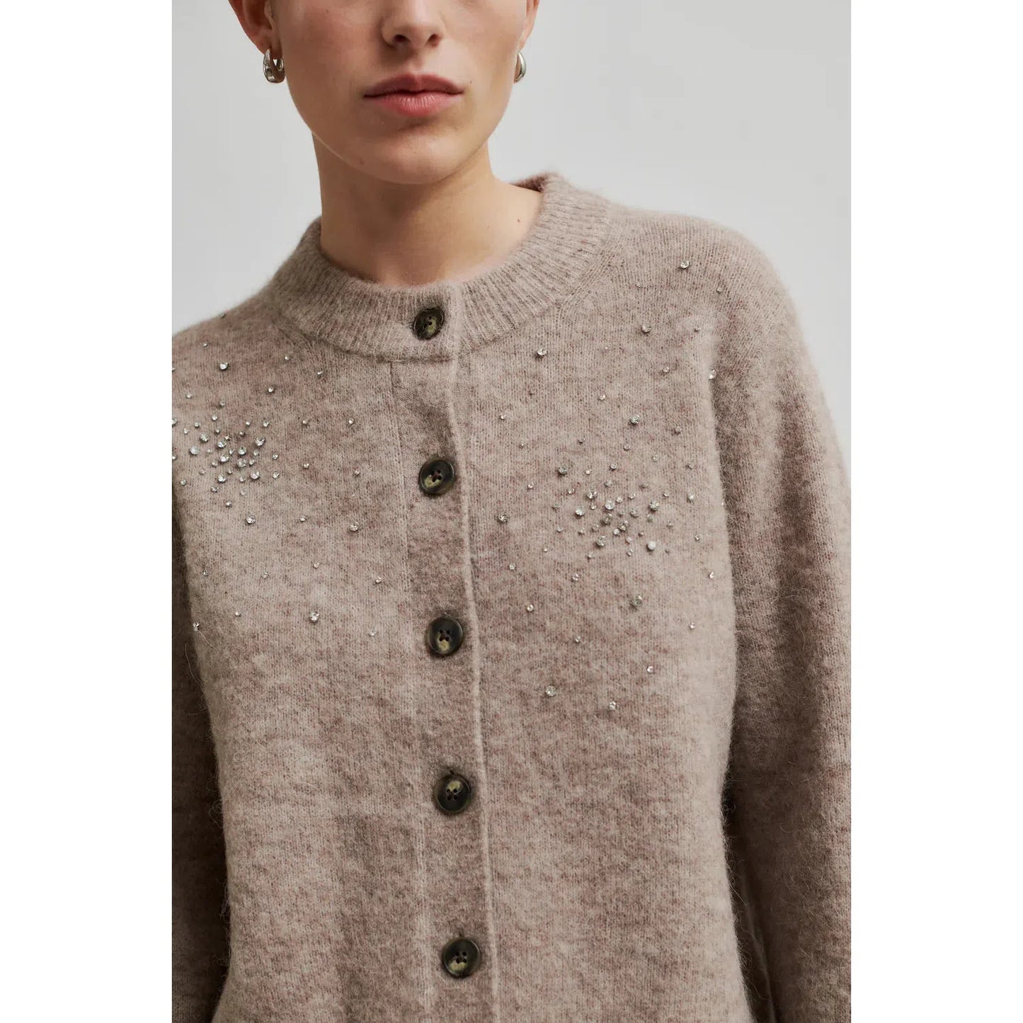 Second Female Sparkling Lurex Cardigan - Roasted Cashew