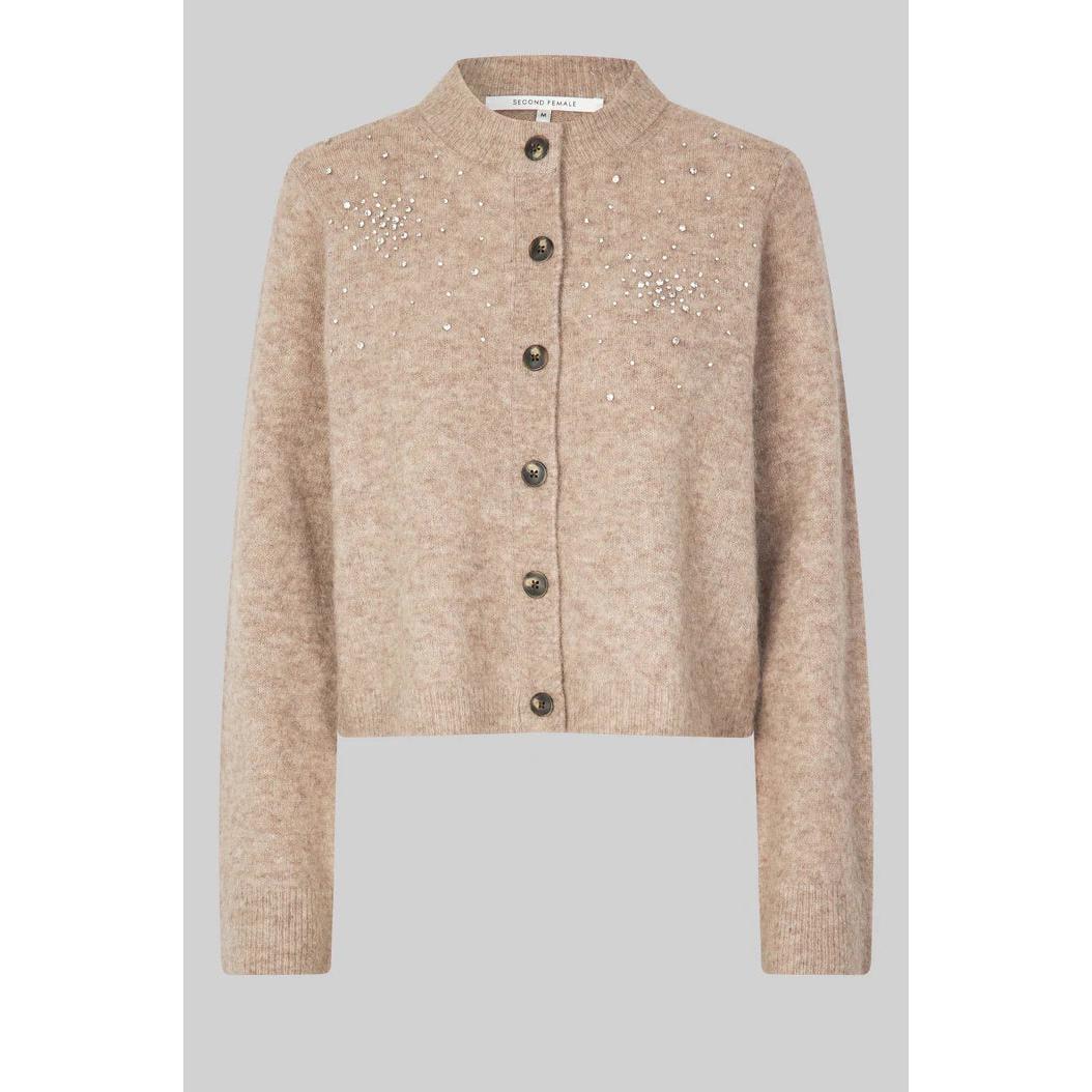 Second Female Sparkling Lurex Cardigan - Roasted Cashew