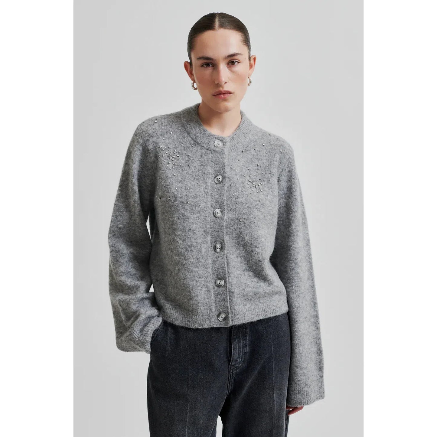 Second Female Sparkling Lurex Cardigan - Grey Melange