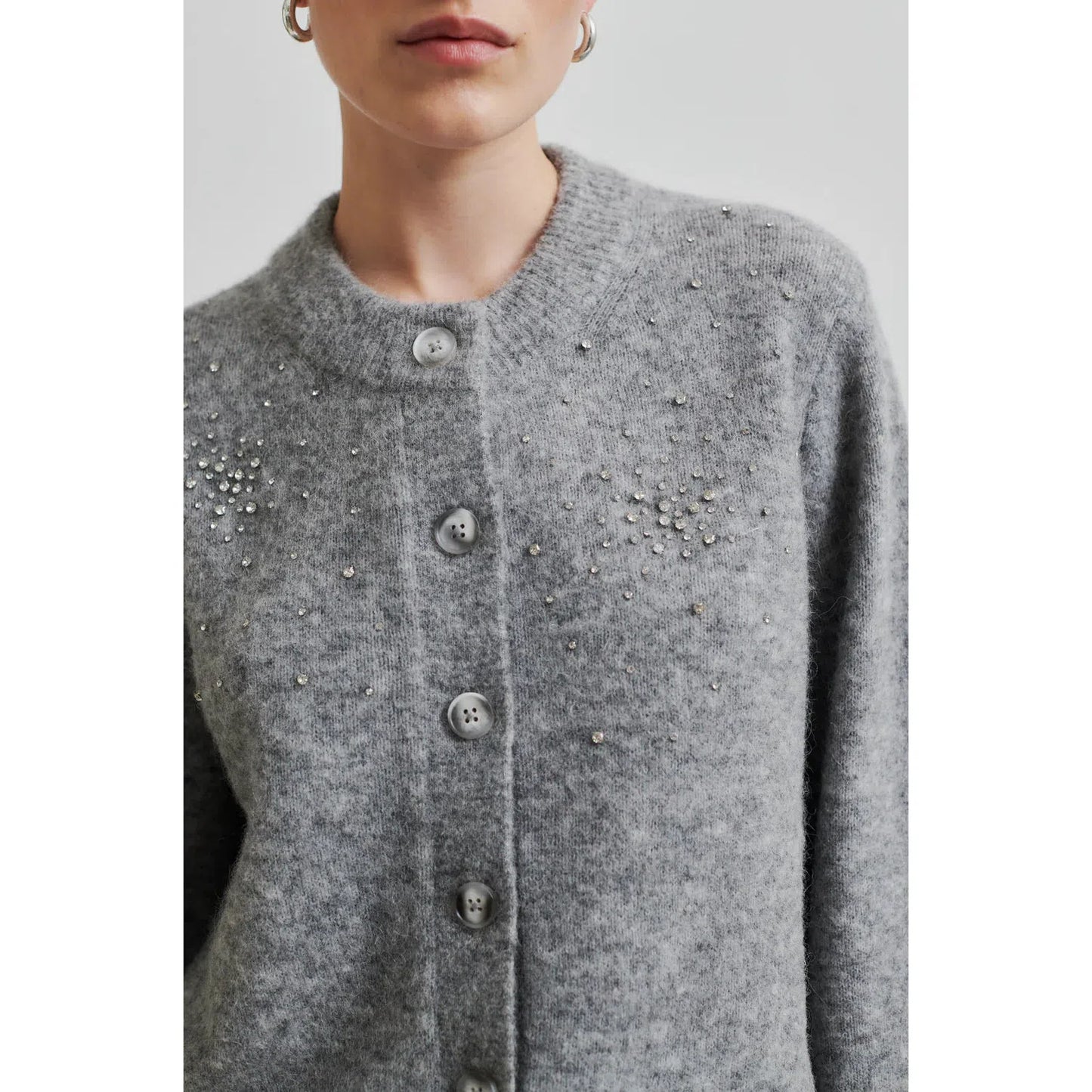 Second Female Sparkling Lurex Cardigan - Grey Melange