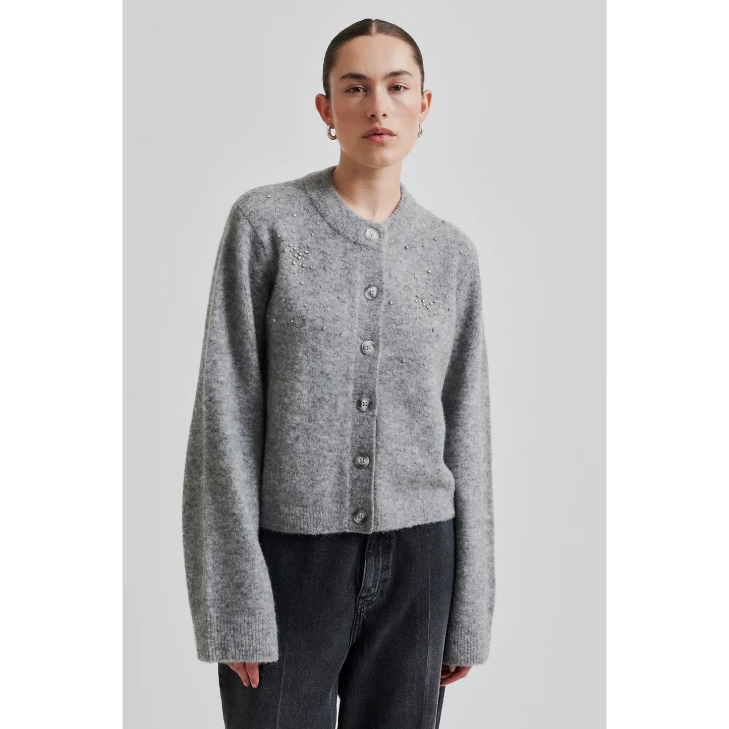 Second Female Sparkling Lurex Cardigan - Grey Melange