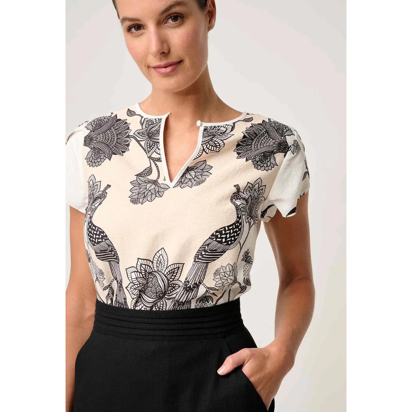 Once Was Avis Dobby Print Top - Imperial Stone