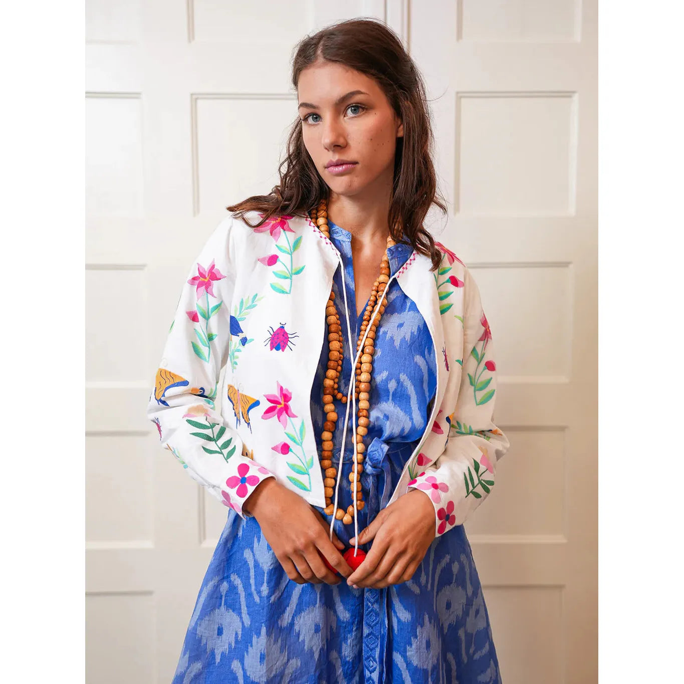Nimo With Love Pine Jacket - White Mexican Embroidery  Nimo With Love Pisces Boutique