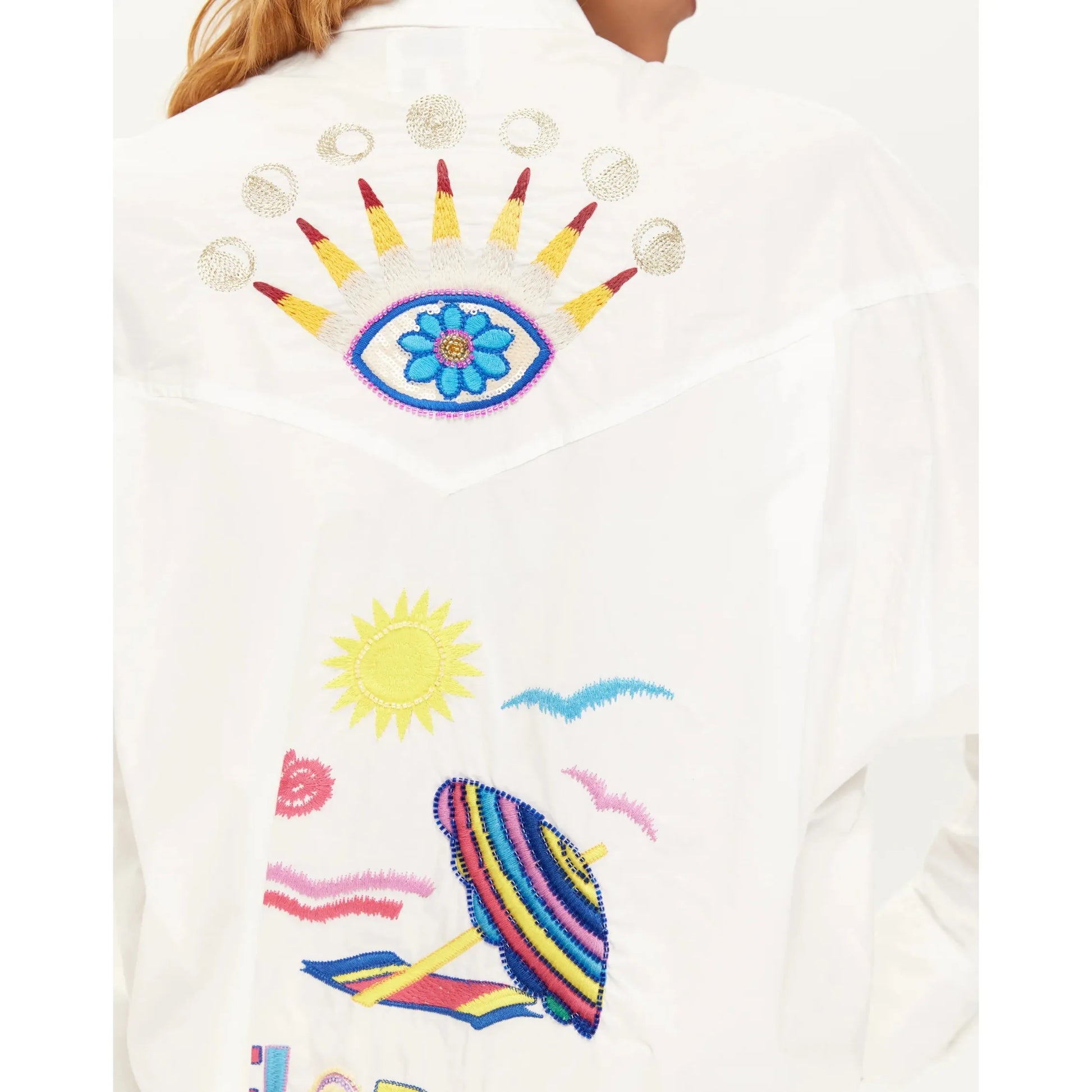 ME 369 Adelyn Oversized Embroidery Shirt - White  ME369 Pisces Boutique