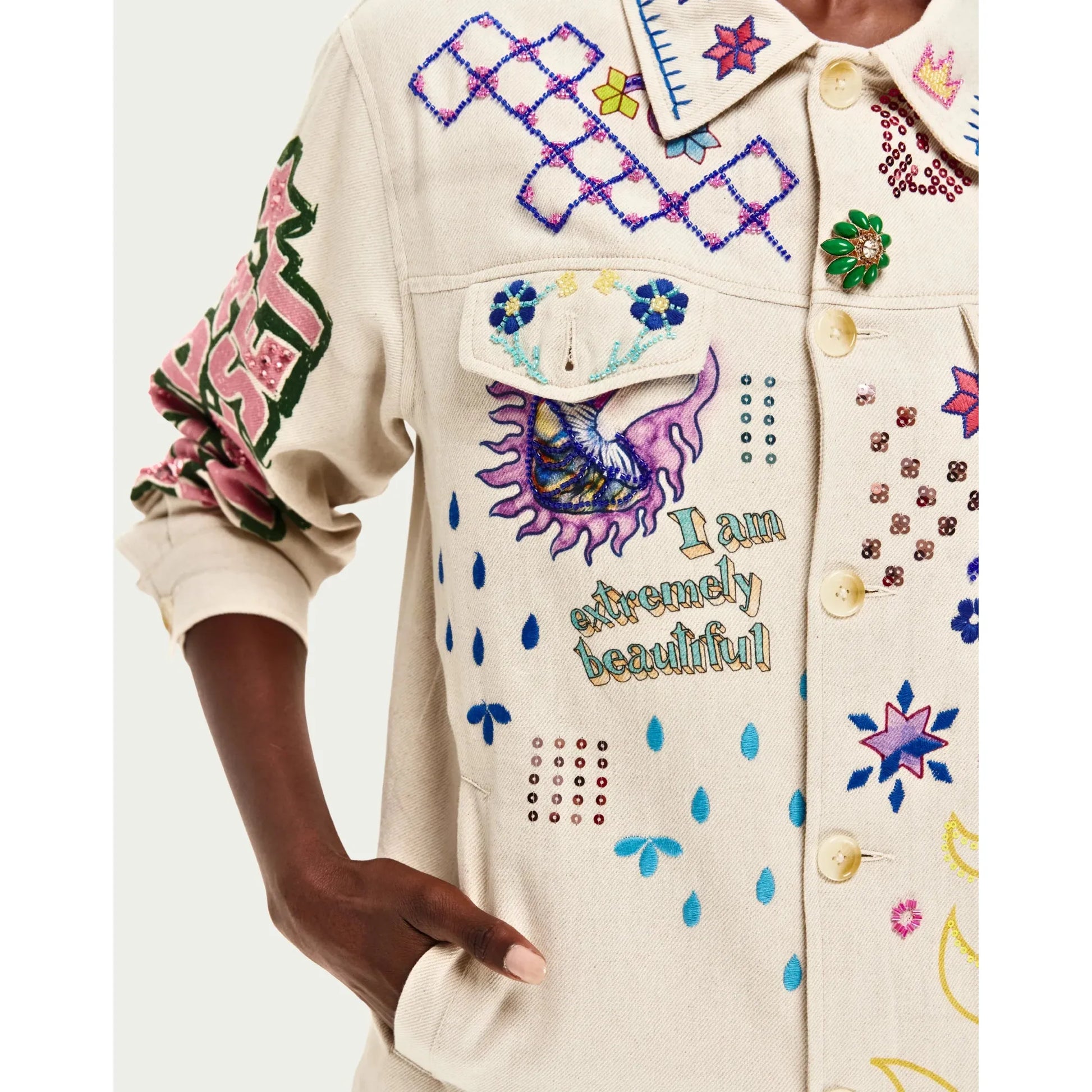 ME 369 Briann Embroidered Denim Jacket - Markers  ME369 Pisces Boutique