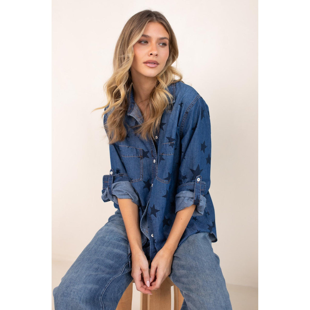 Hut Starry Denim Shirt  Hut Clothing Pisces Boutique