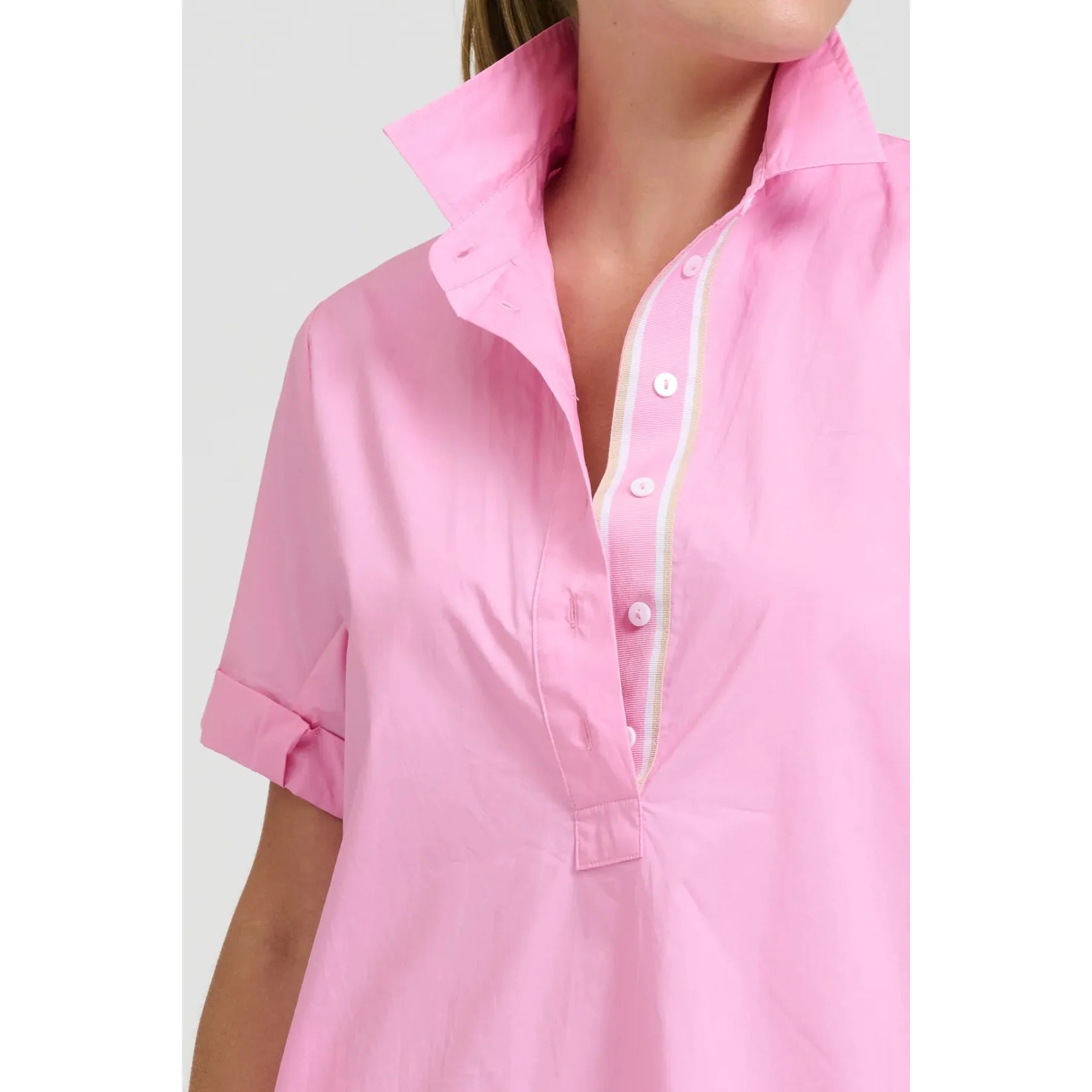 Shirty The Katie Short Sleeve Popover Shirtdress - Pink  Shirty Pisces Boutique