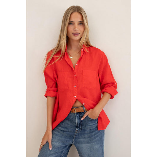 Hut Clothing Boyfriend Linen Shirt - Poppy  Hut Clothing Pisces Boutique