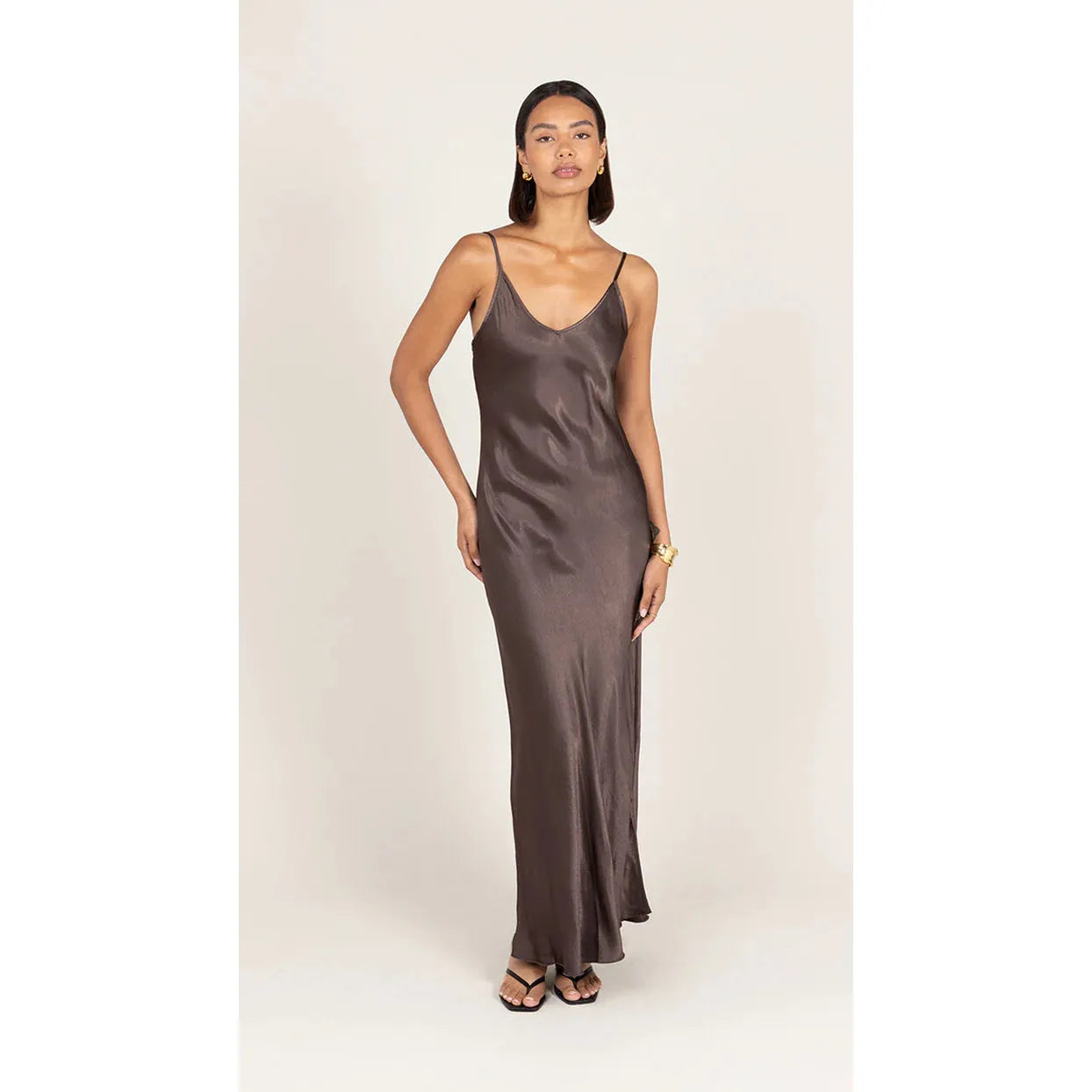 Charli Lana Satin Dress - Espresso  Charli london Pisces Boutique