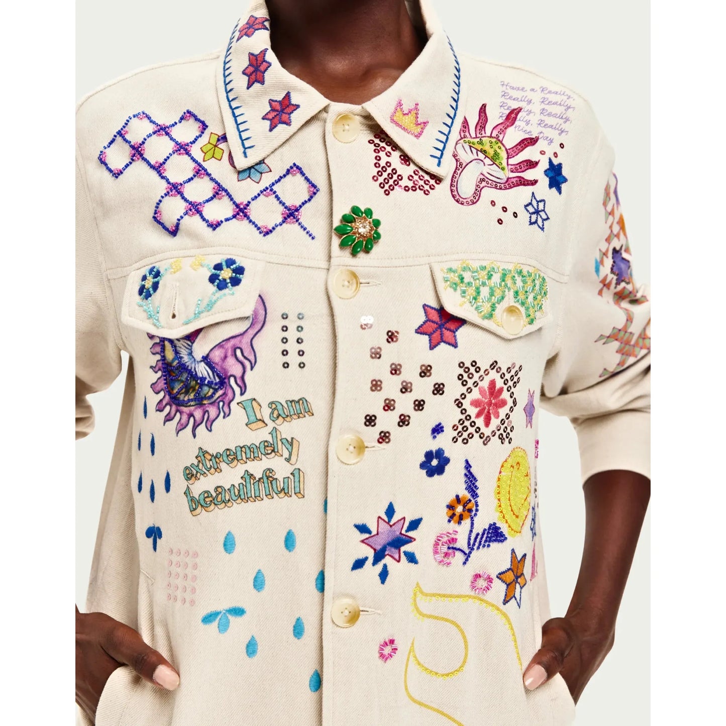 ME 369 Briann Embroidered Denim Jacket - Markers  ME369 Pisces Boutique