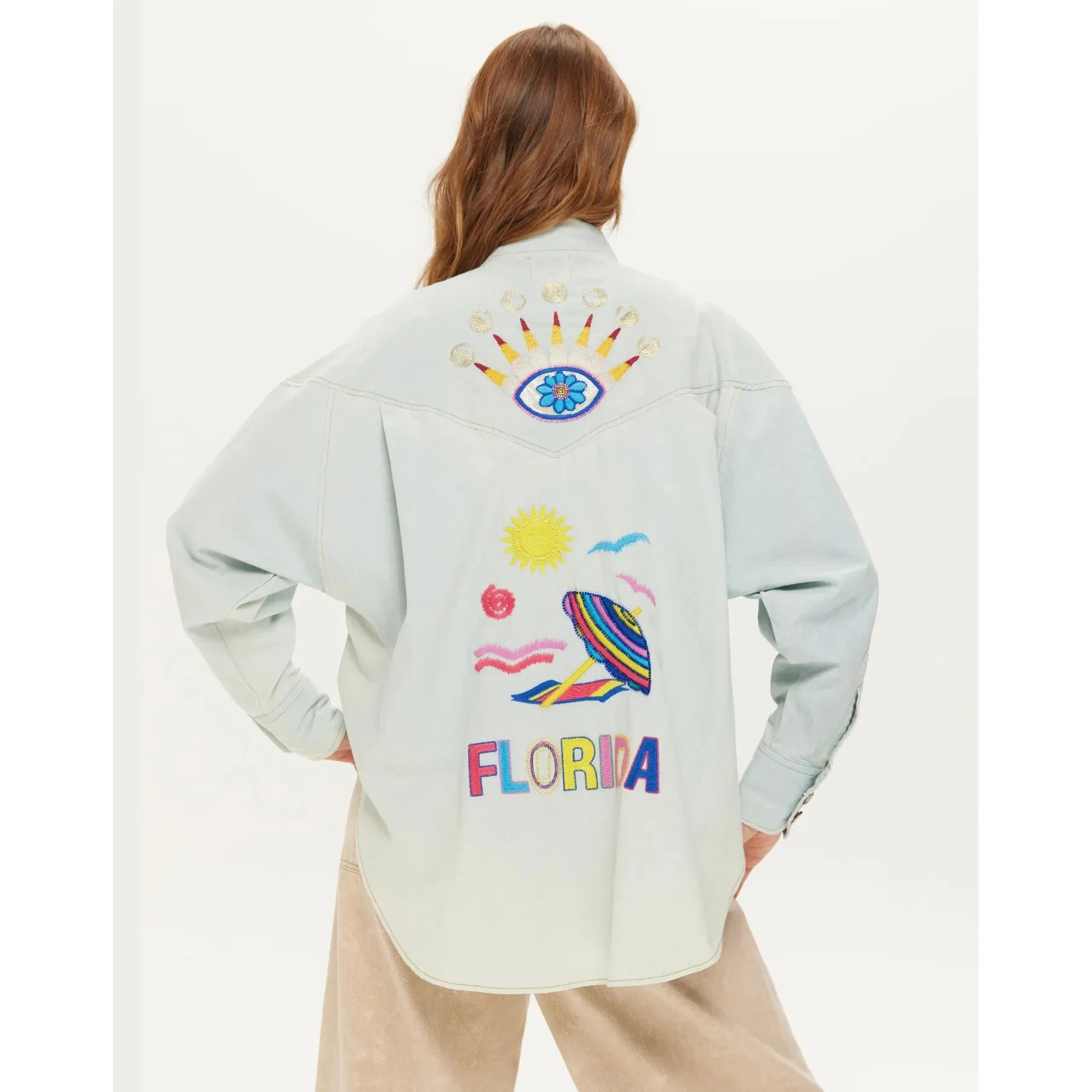 ME 369 Adelyn Oversized Embroidery Shirt - Light Blue  ME369 Pisces Boutique