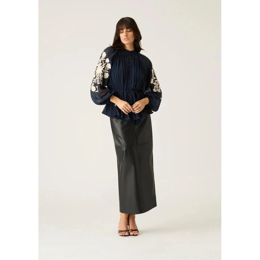 MOS Willow Pleat Blouse - Navy