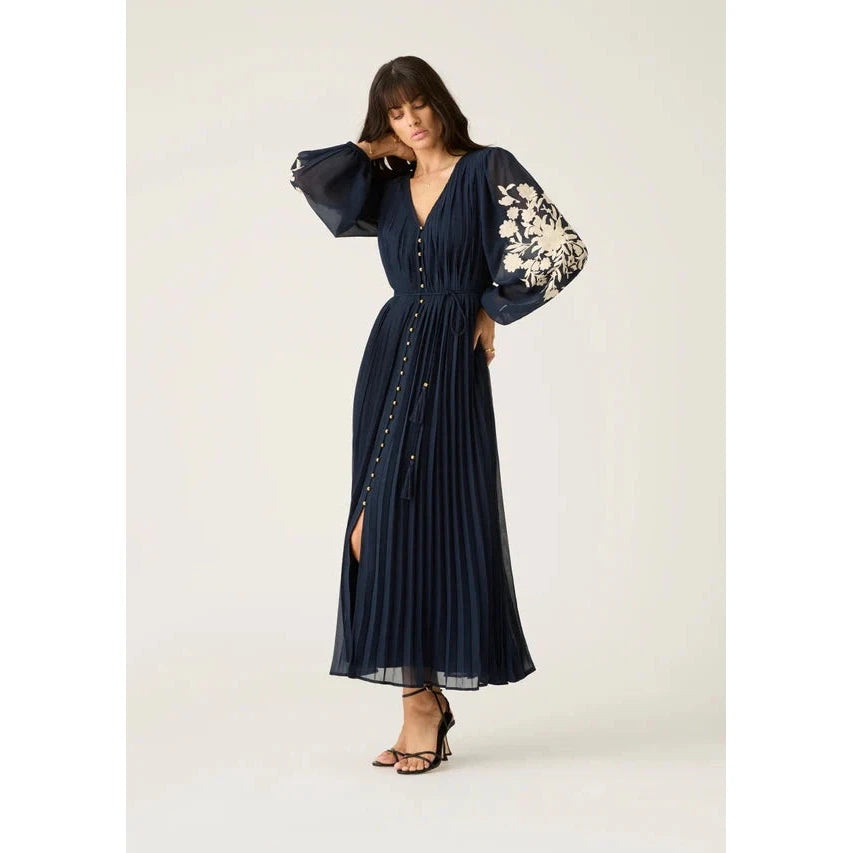 MOS Willow Pleat Maxi Dress - Navy