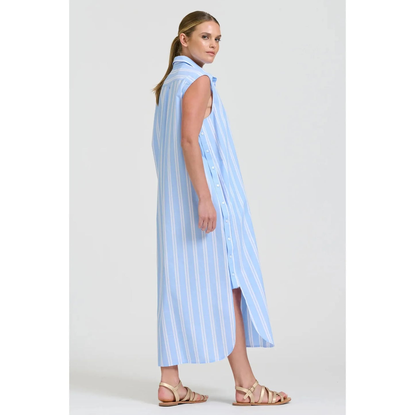 Shirty Button Sleeveless Longline Shirtdress - Pale Blue  Shirty Pisces Boutique