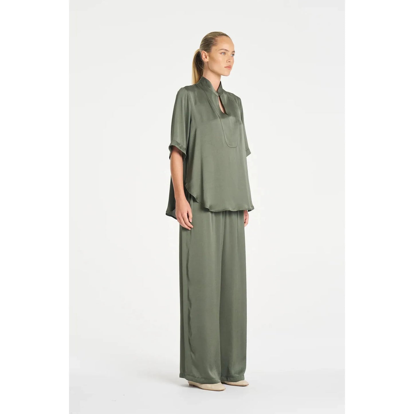 Mela Purdie Maxi  Pace Pant Mirror Satin - Sage  Mela Purdie Pisces Boutique