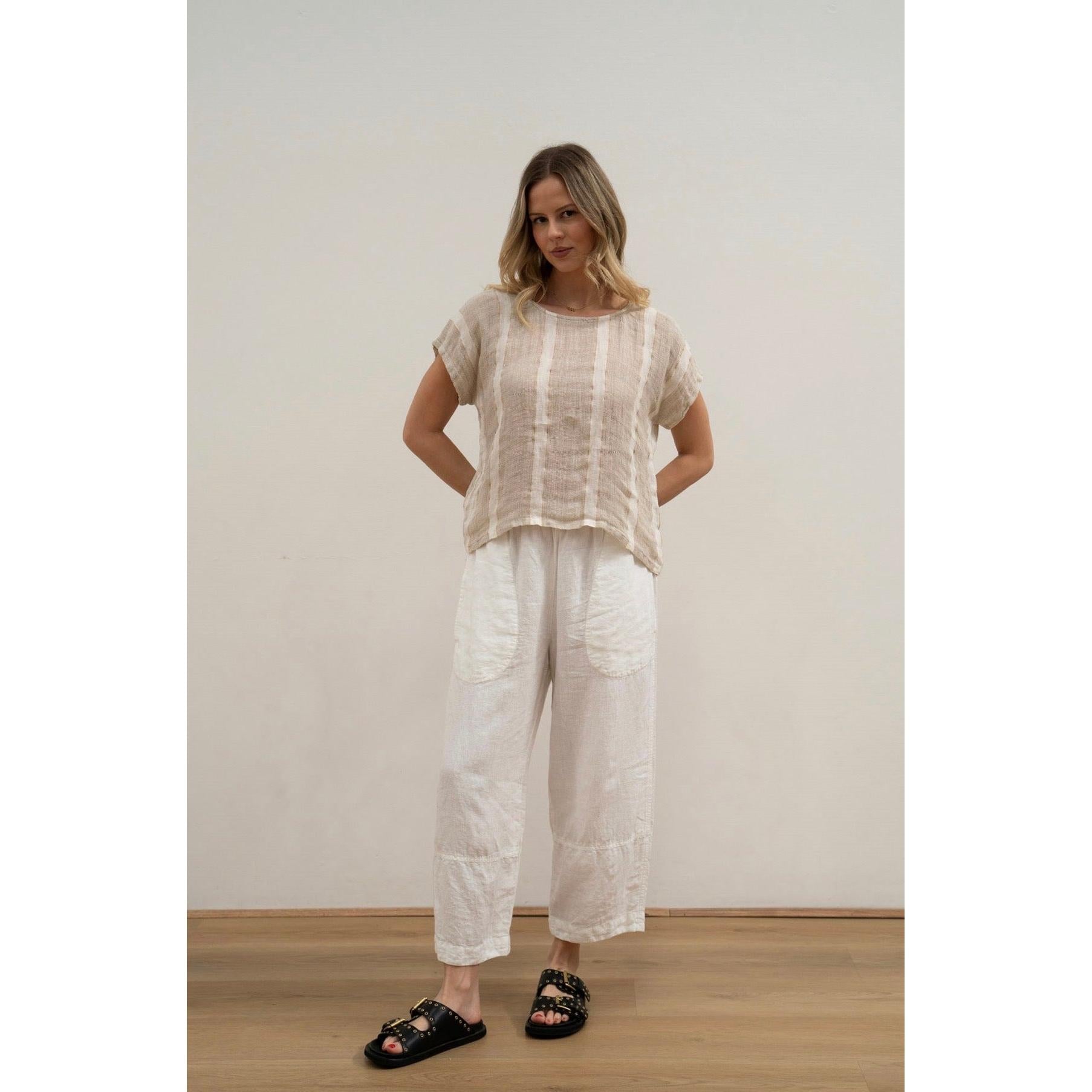 Linens Unlimited carina Box Top - Natural White Gold Strand  Linens Unlimited Pisces Boutique