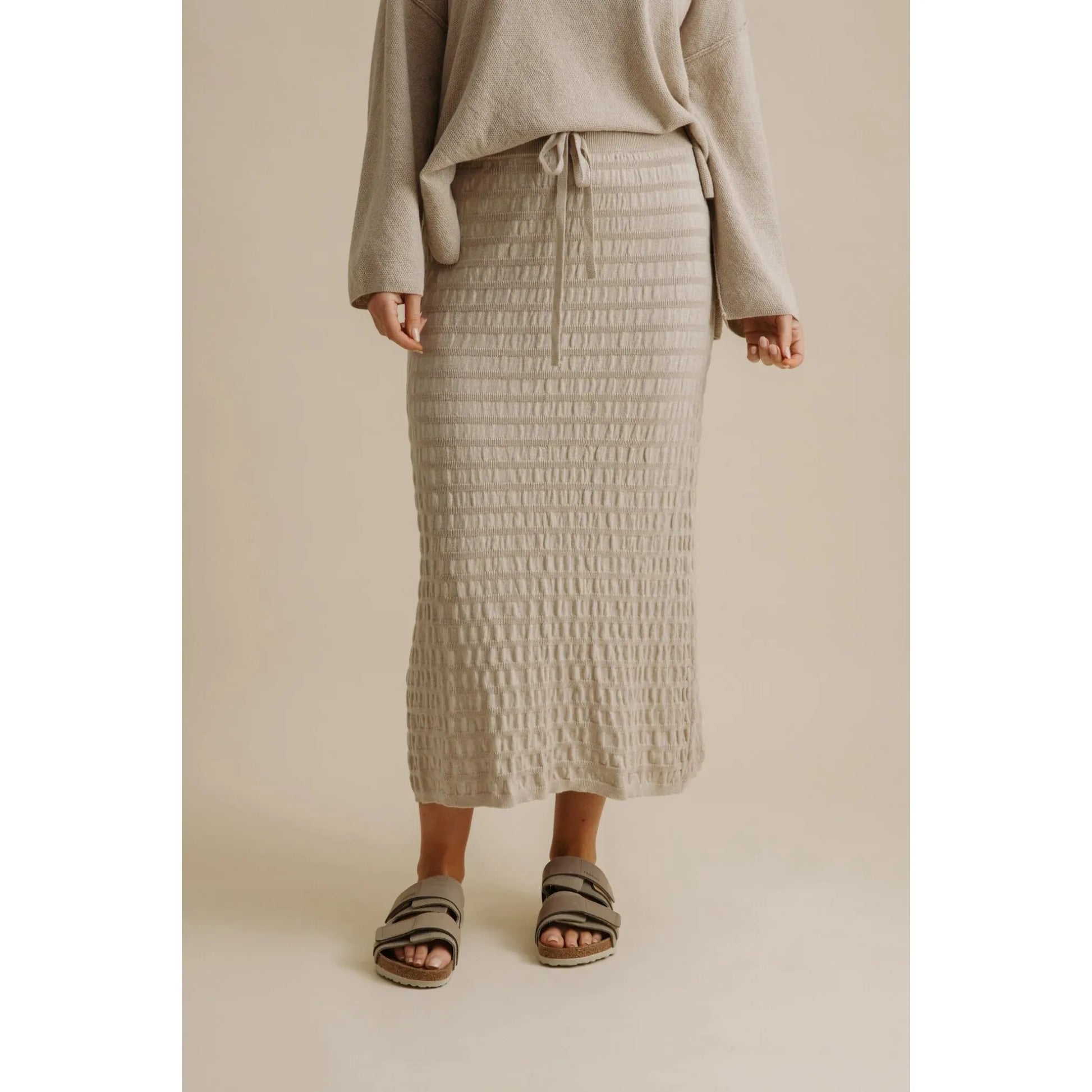 Talamaya Waves Merino Cotton Pleat Skirt - Wheat  Talamaya Pisces Boutique